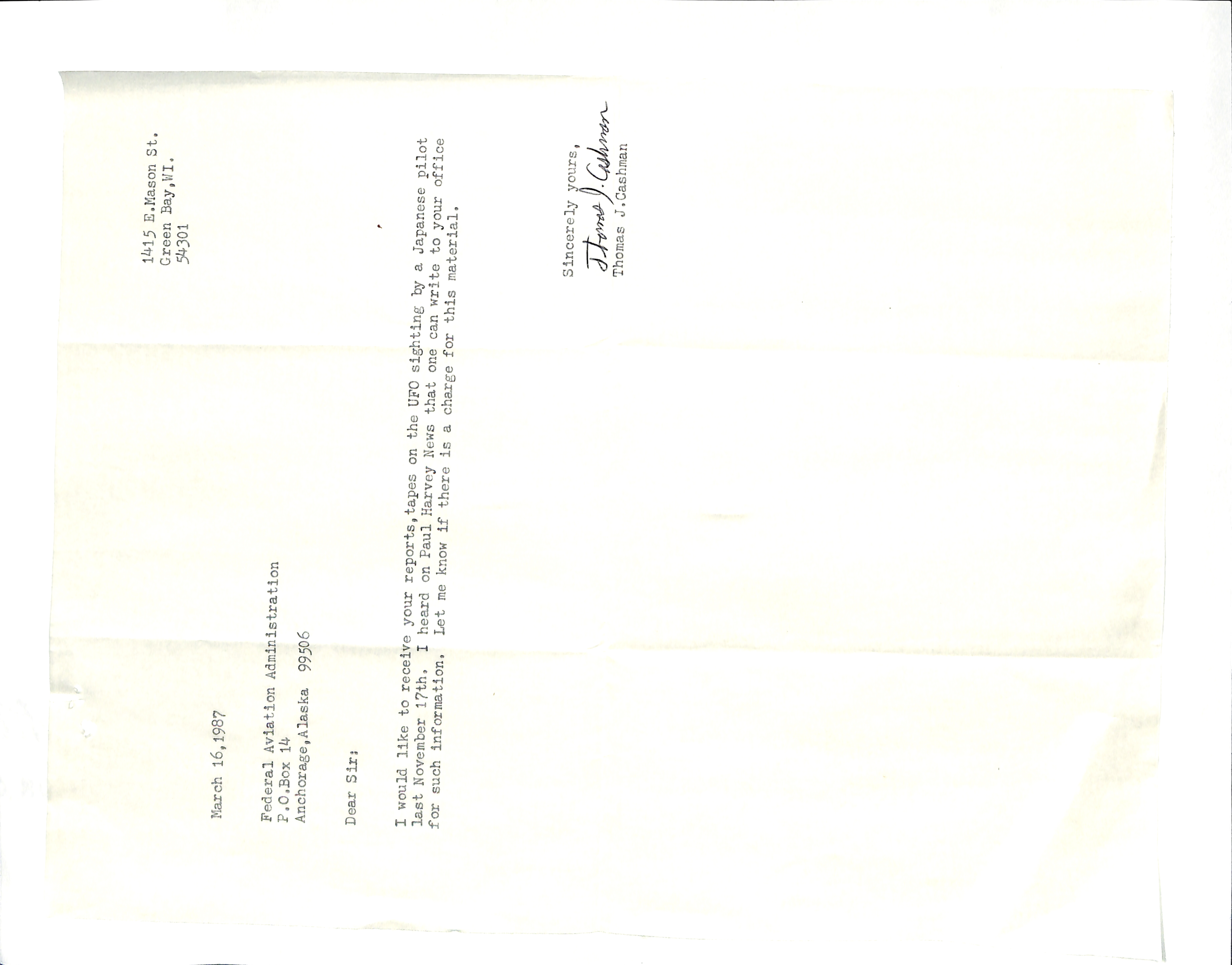 Information Releases Relating to Unidentified Flying Object