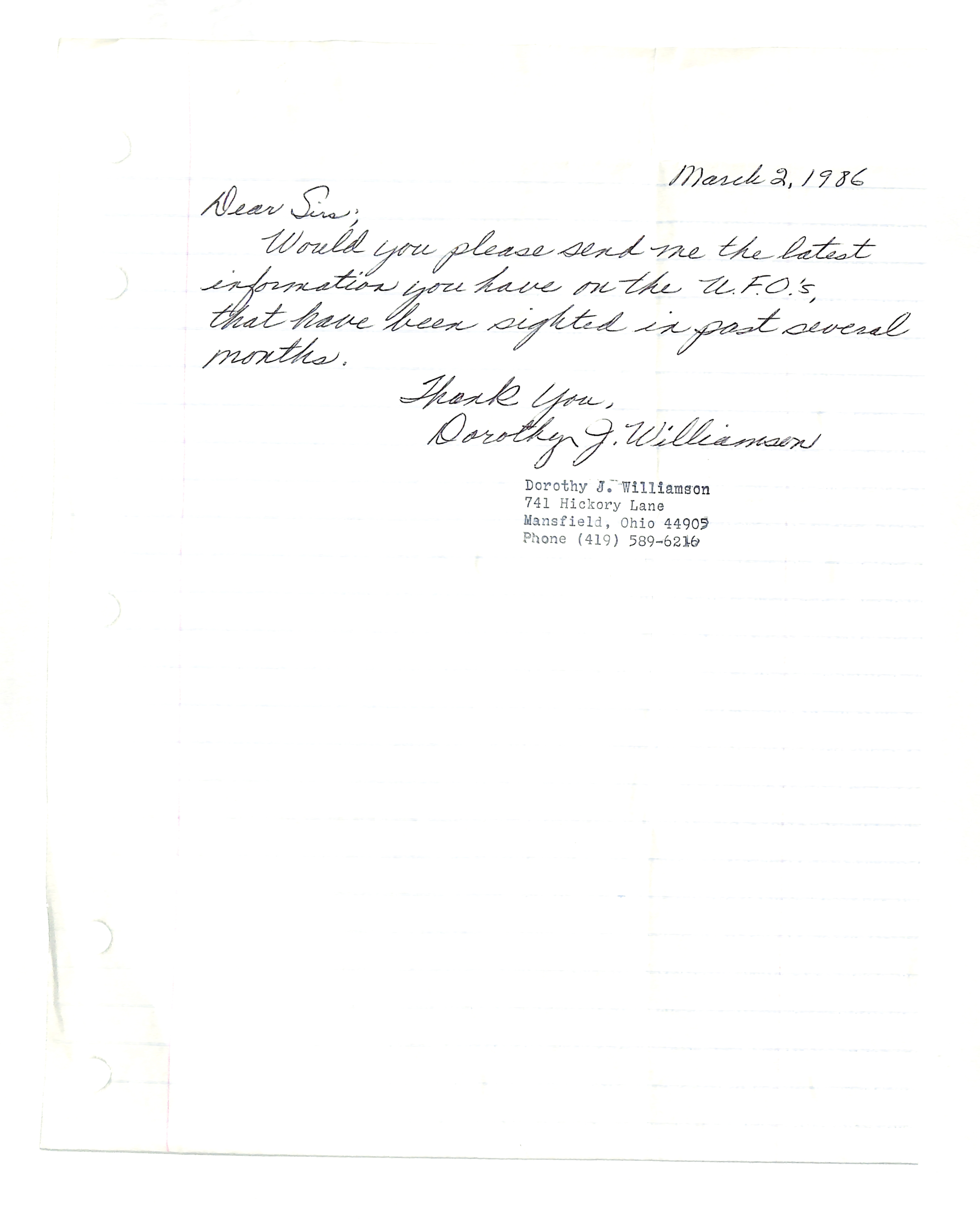 Information Releases Relating to Unidentified Flying Object