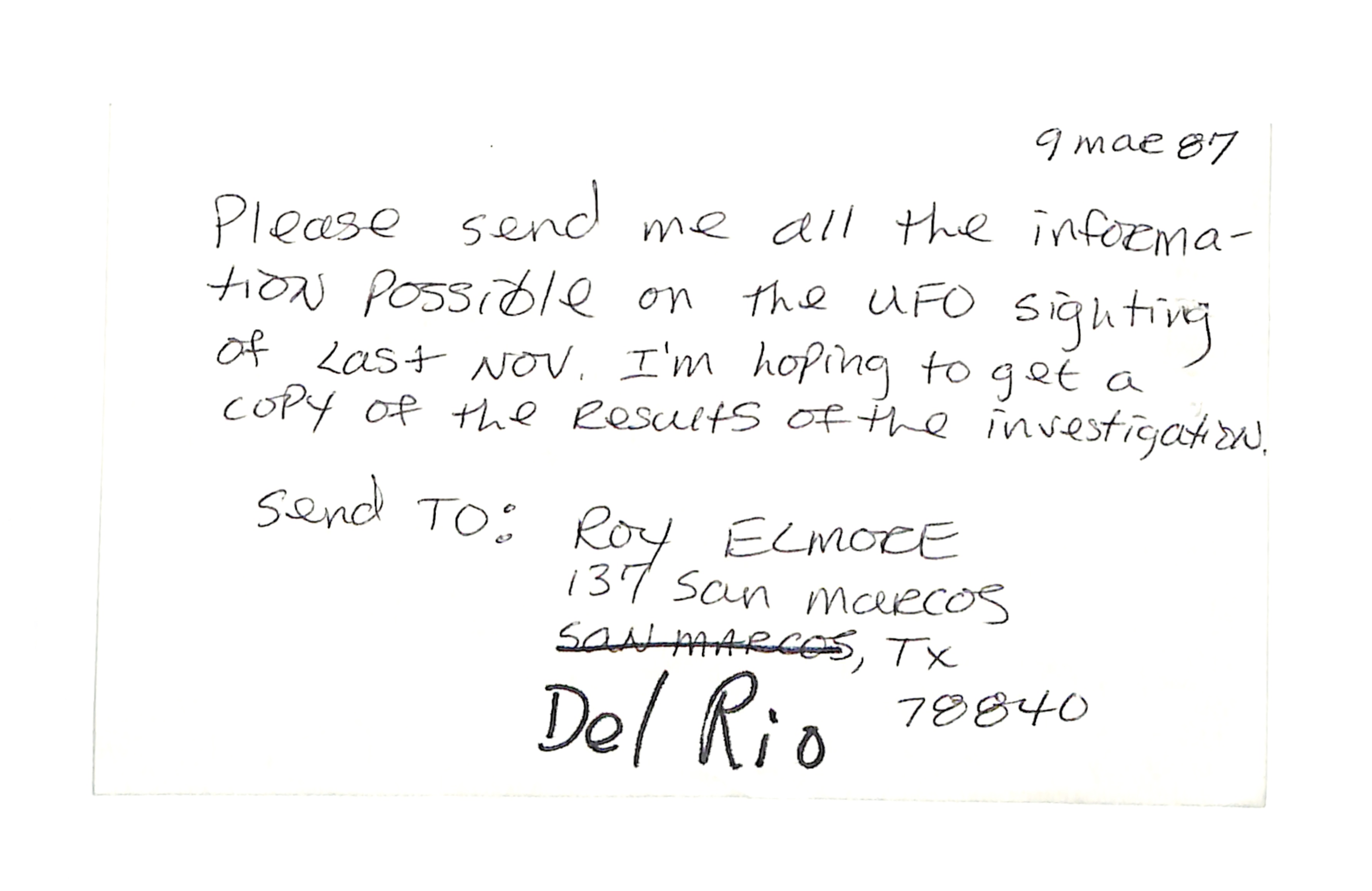 Information Releases Relating to Unidentified Flying Object