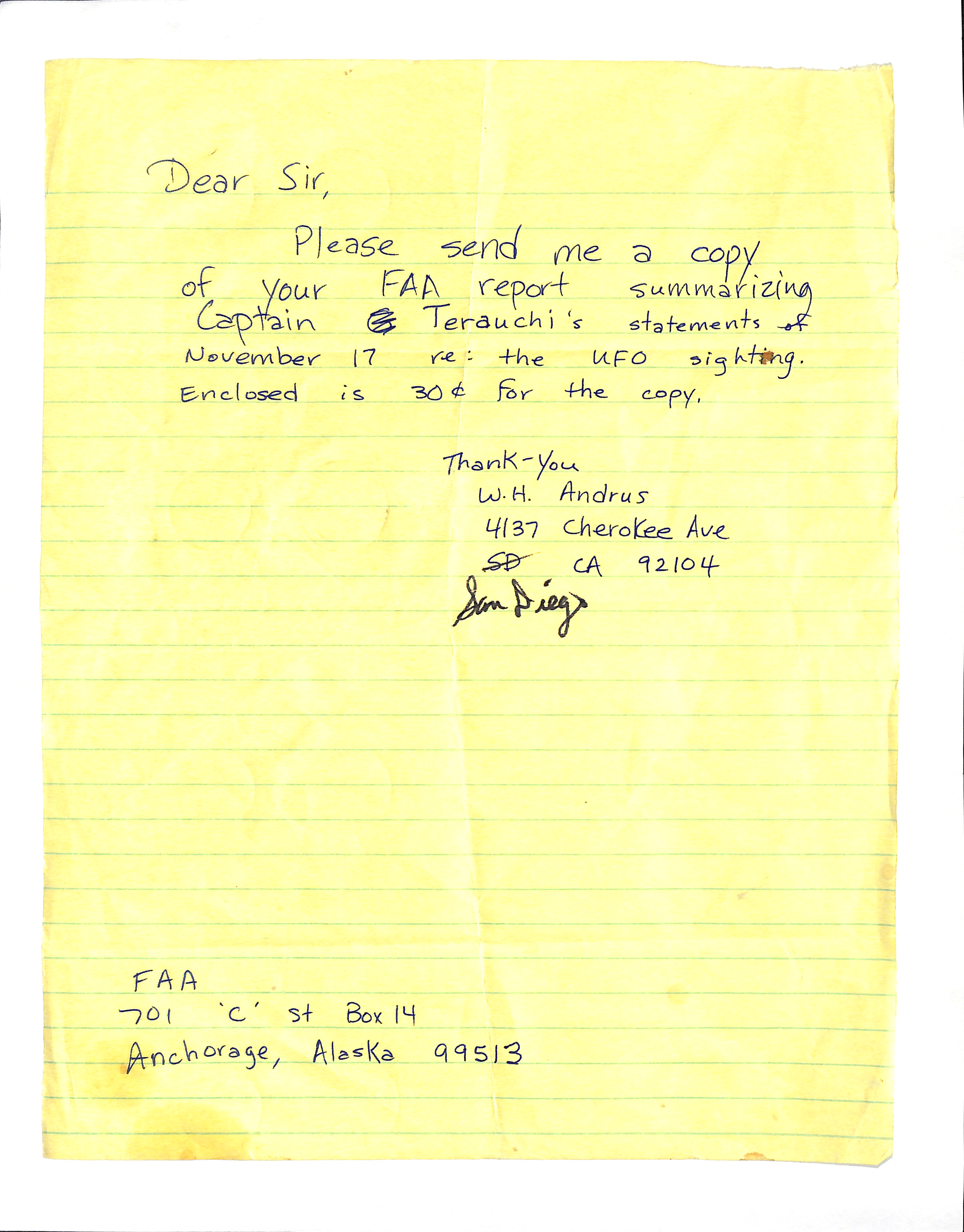 Information Releases Relating to Unidentified Flying Object