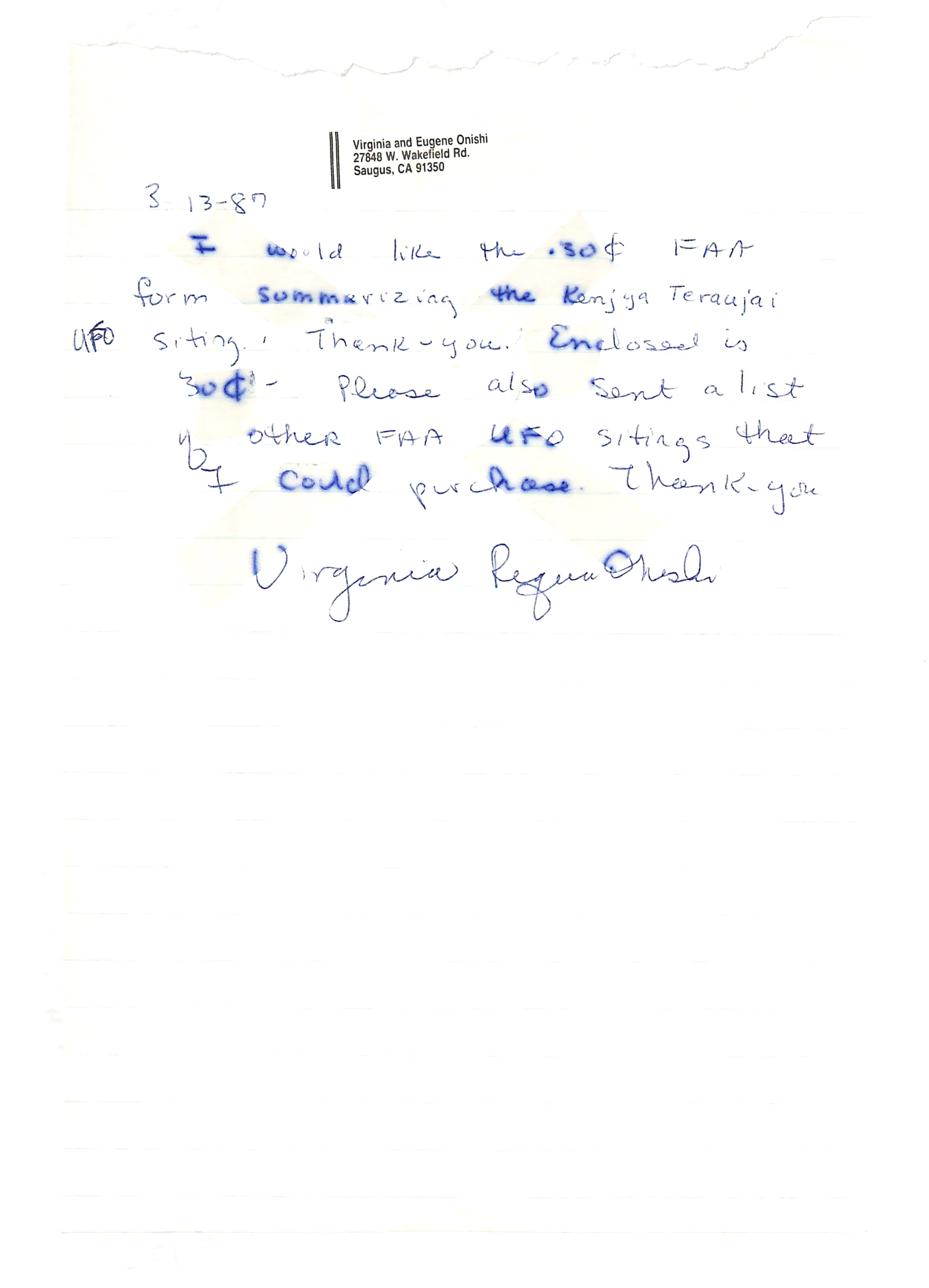 Information Releases Relating to Unidentified Flying Object