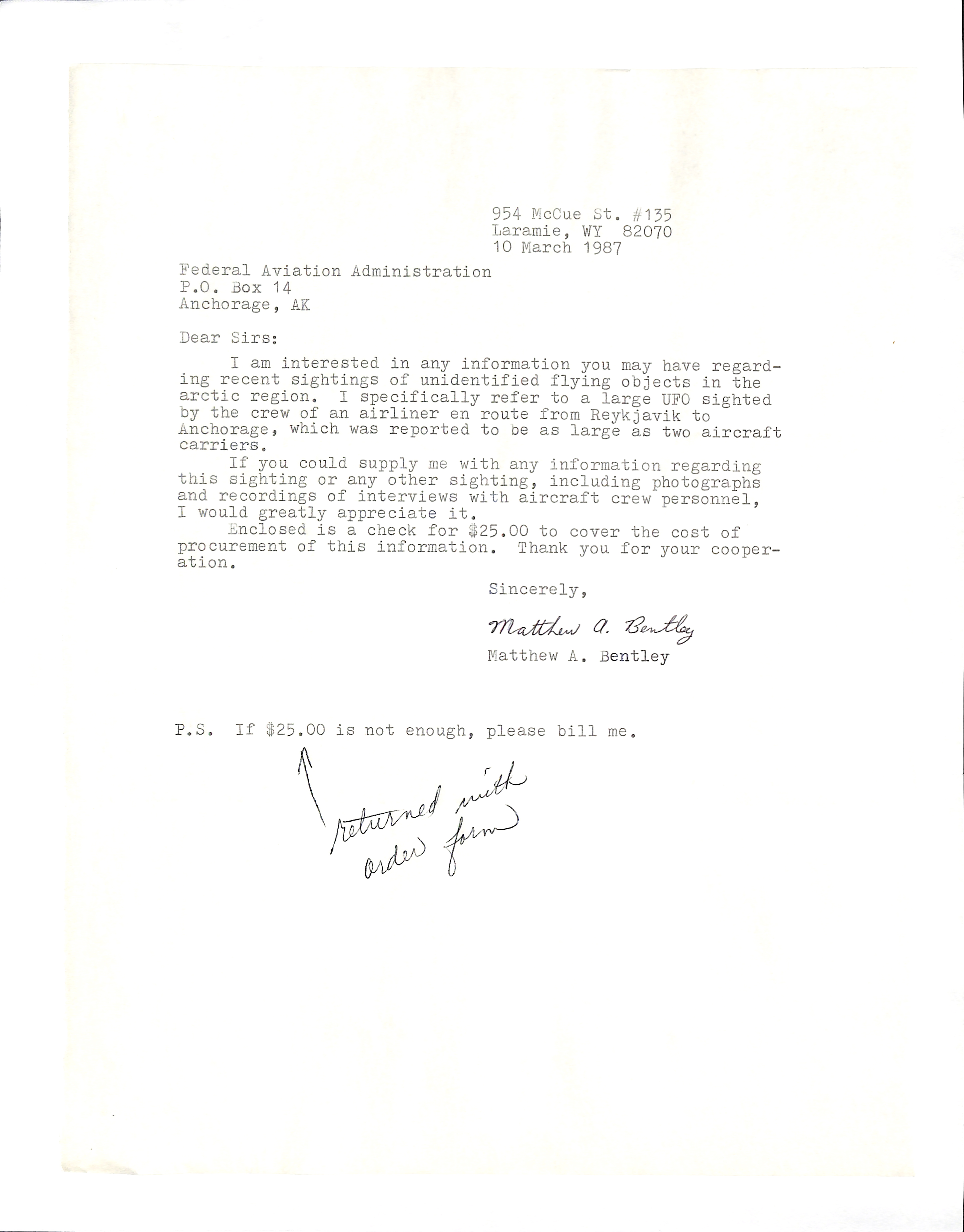 Information Releases Relating to Unidentified Flying Object