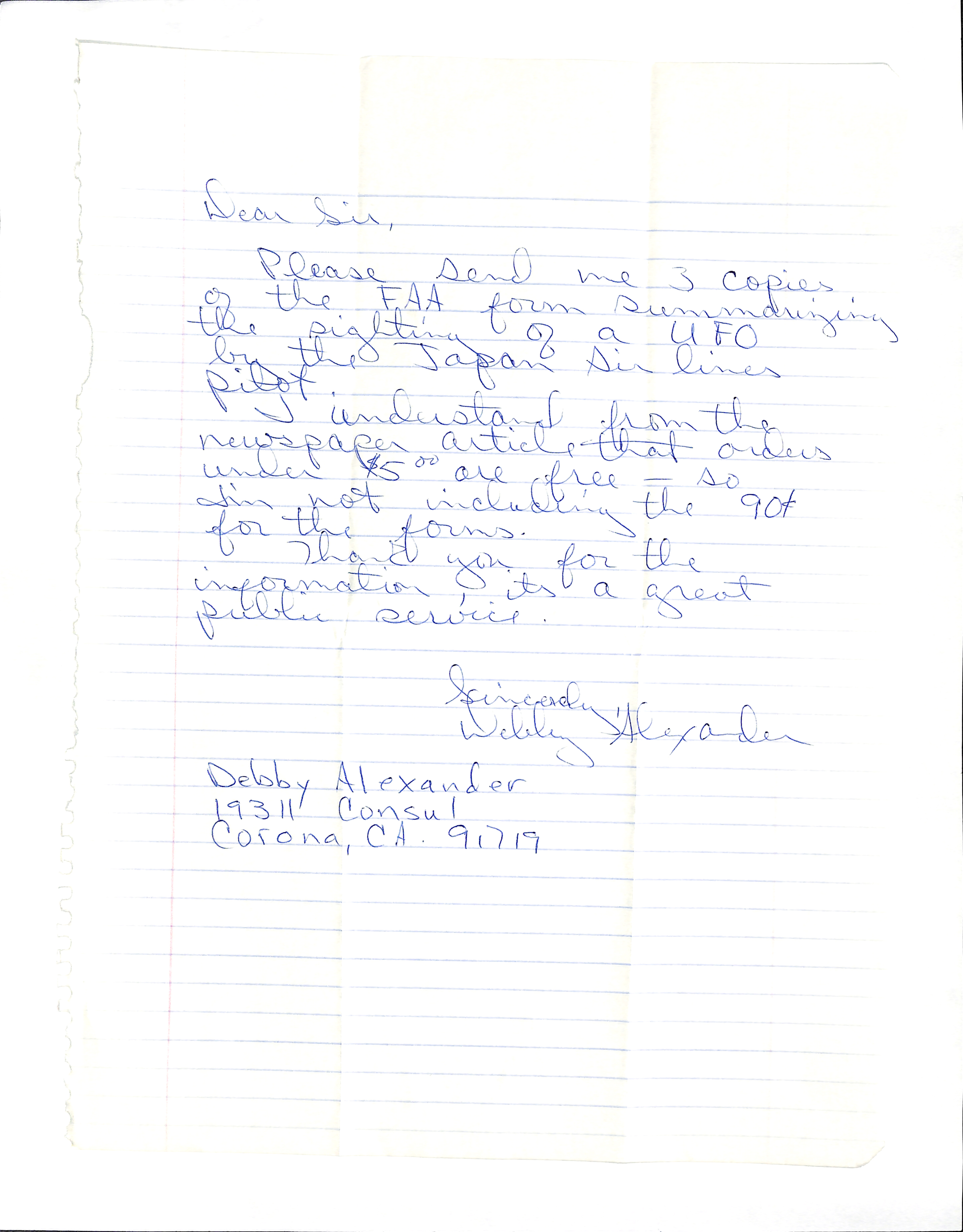 Information Releases Relating to Unidentified Flying Object