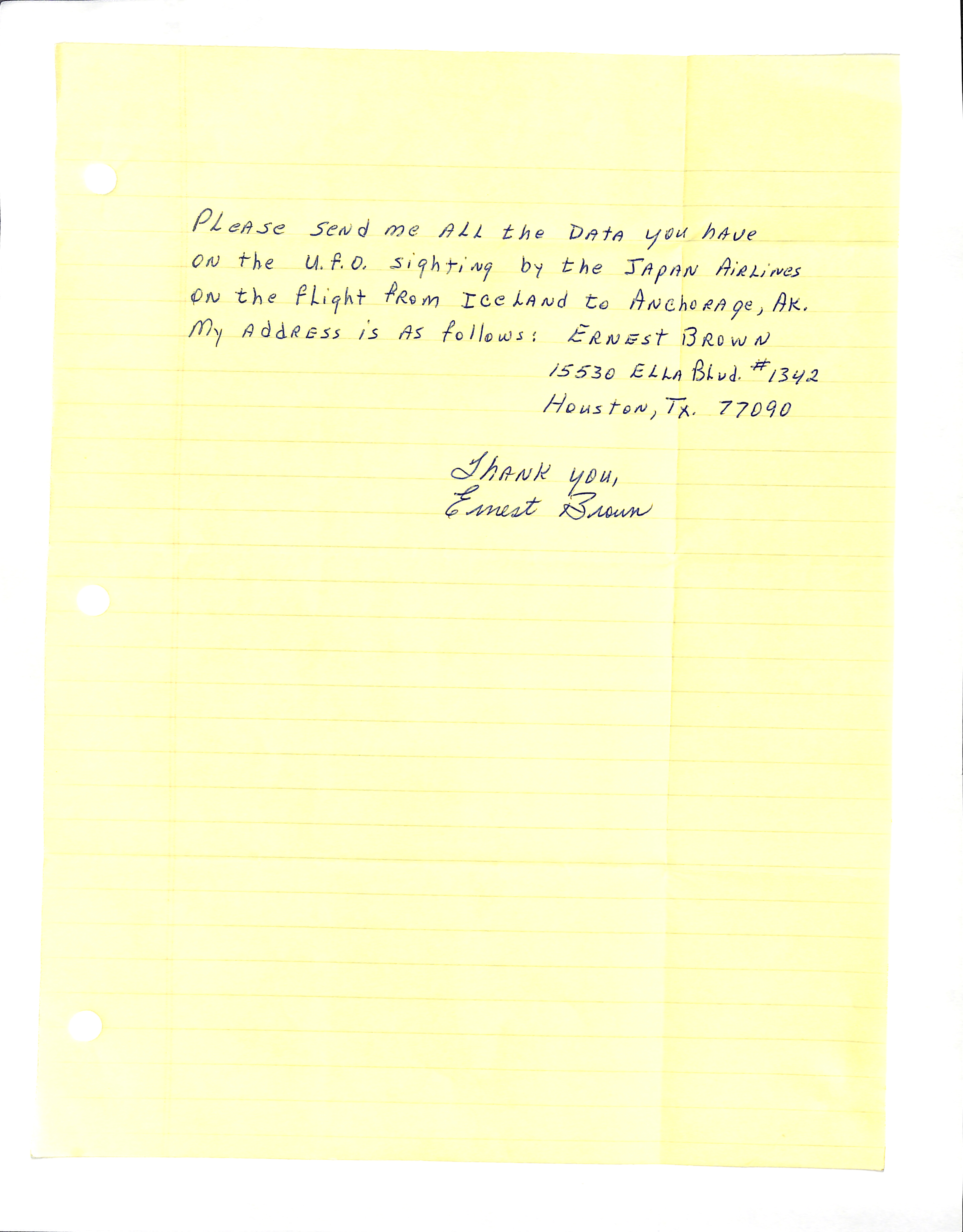 Information Releases Relating to Unidentified Flying Object