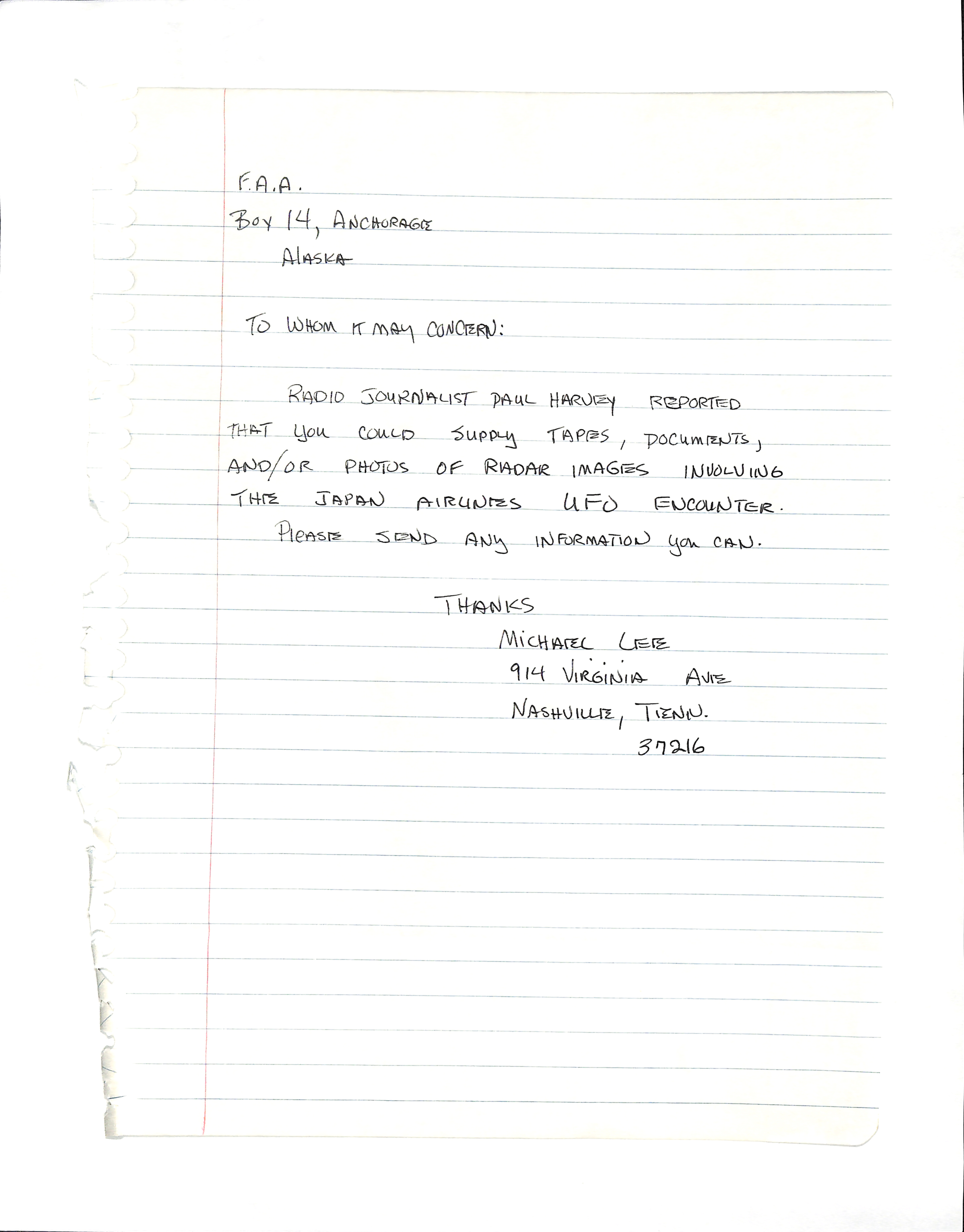 Information Releases Relating to Unidentified Flying Object
