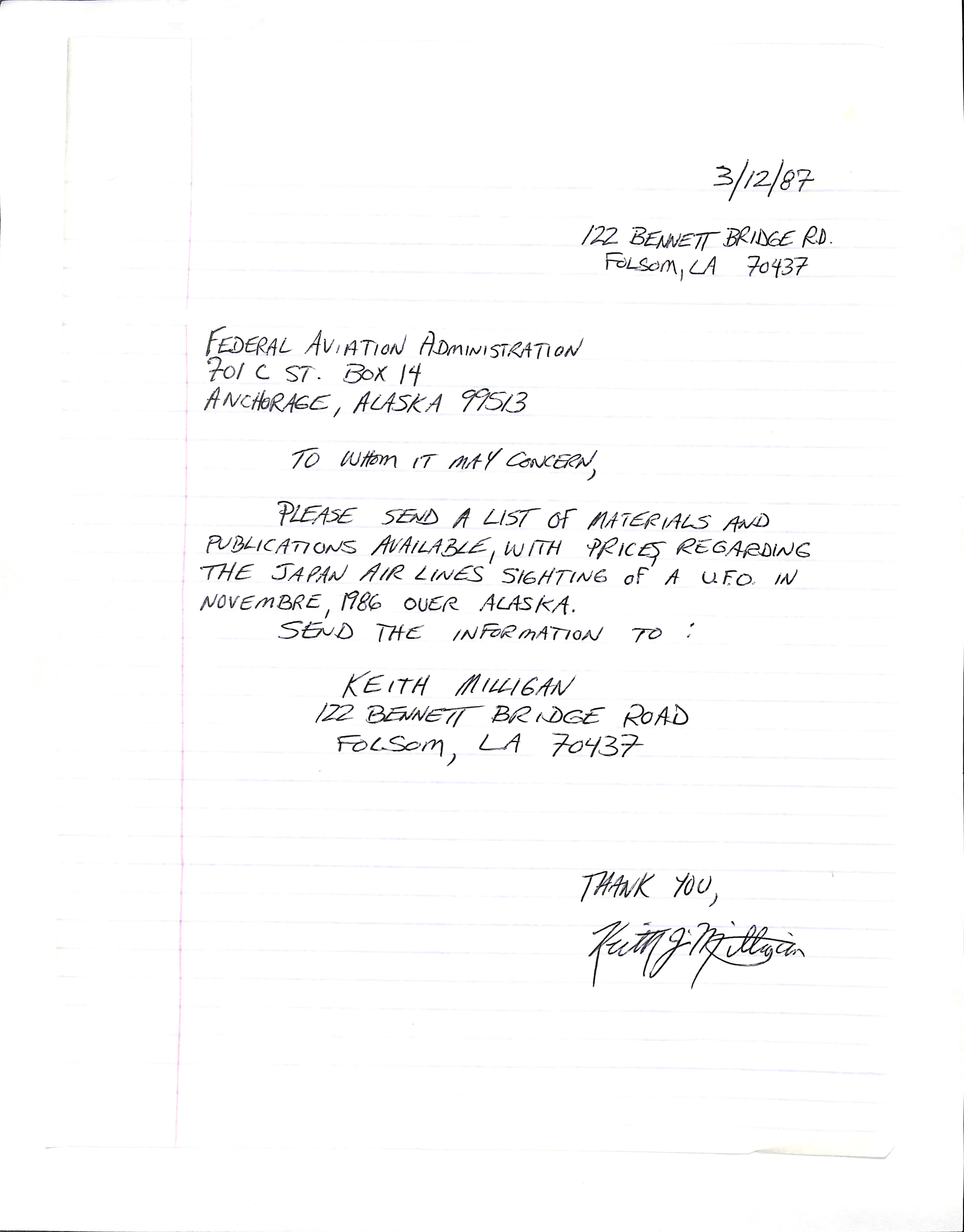 Information Releases Relating to Unidentified Flying Object