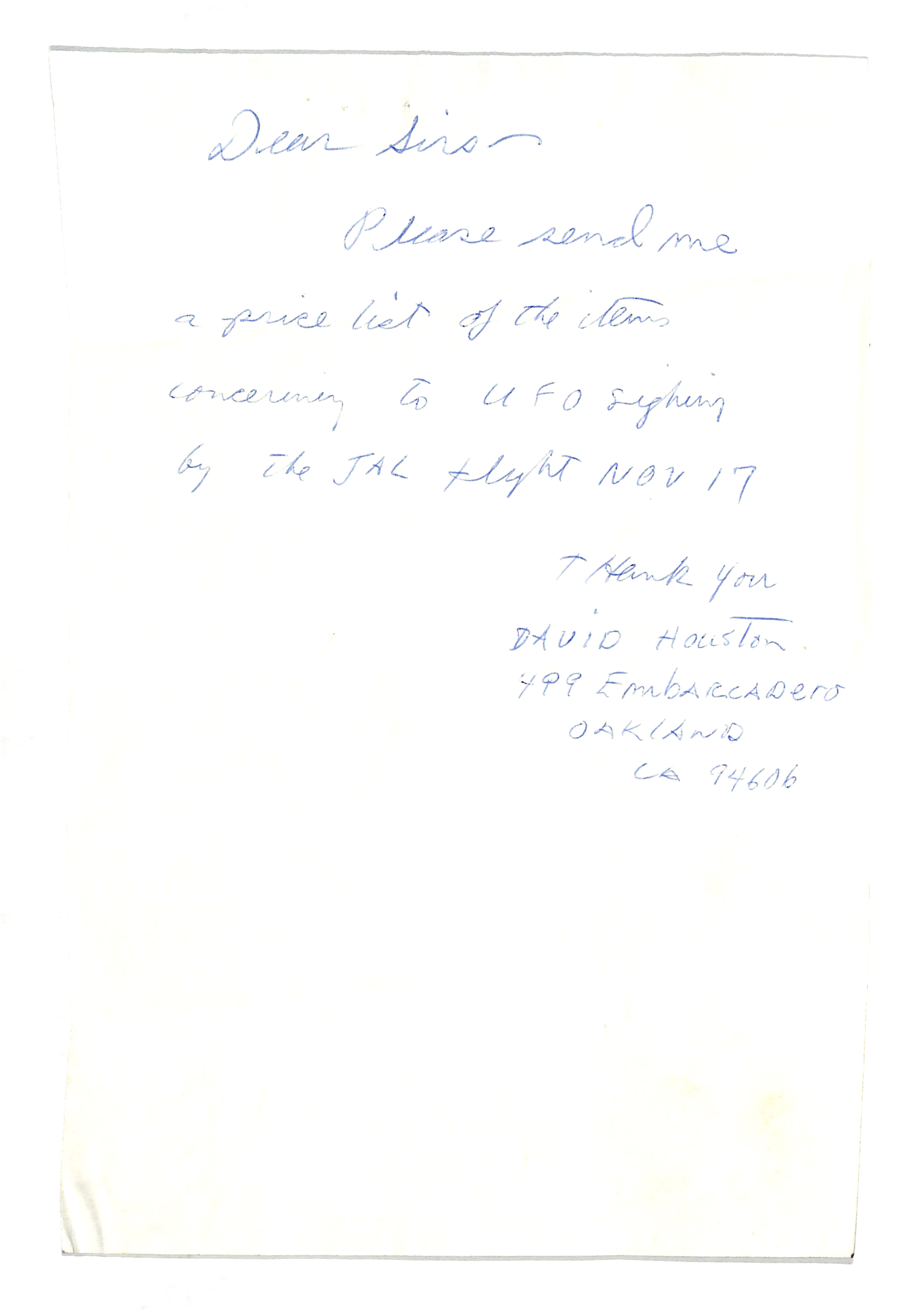 Information Releases Relating to Unidentified Flying Object