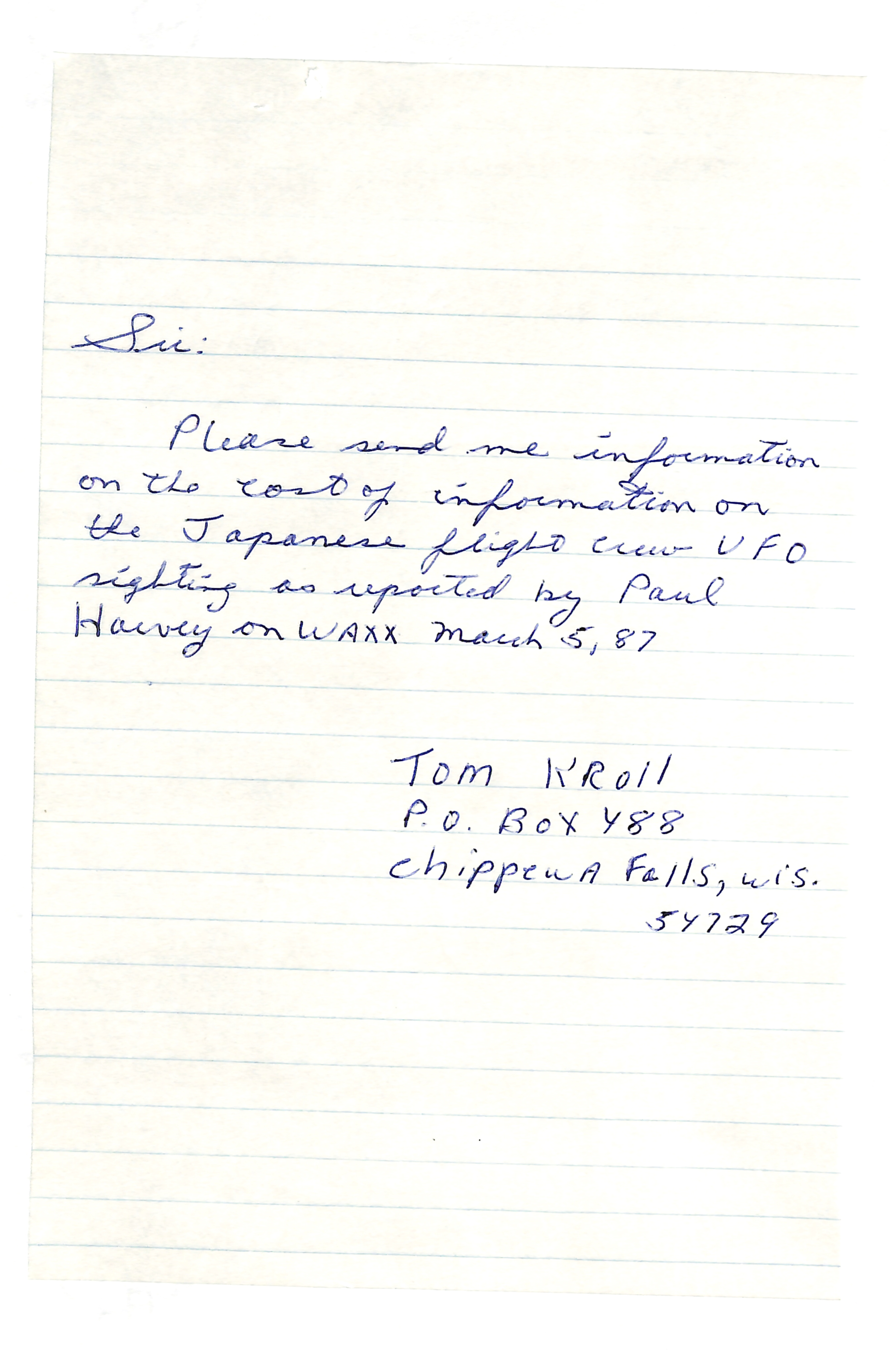 Information Releases Relating to Unidentified Flying Object