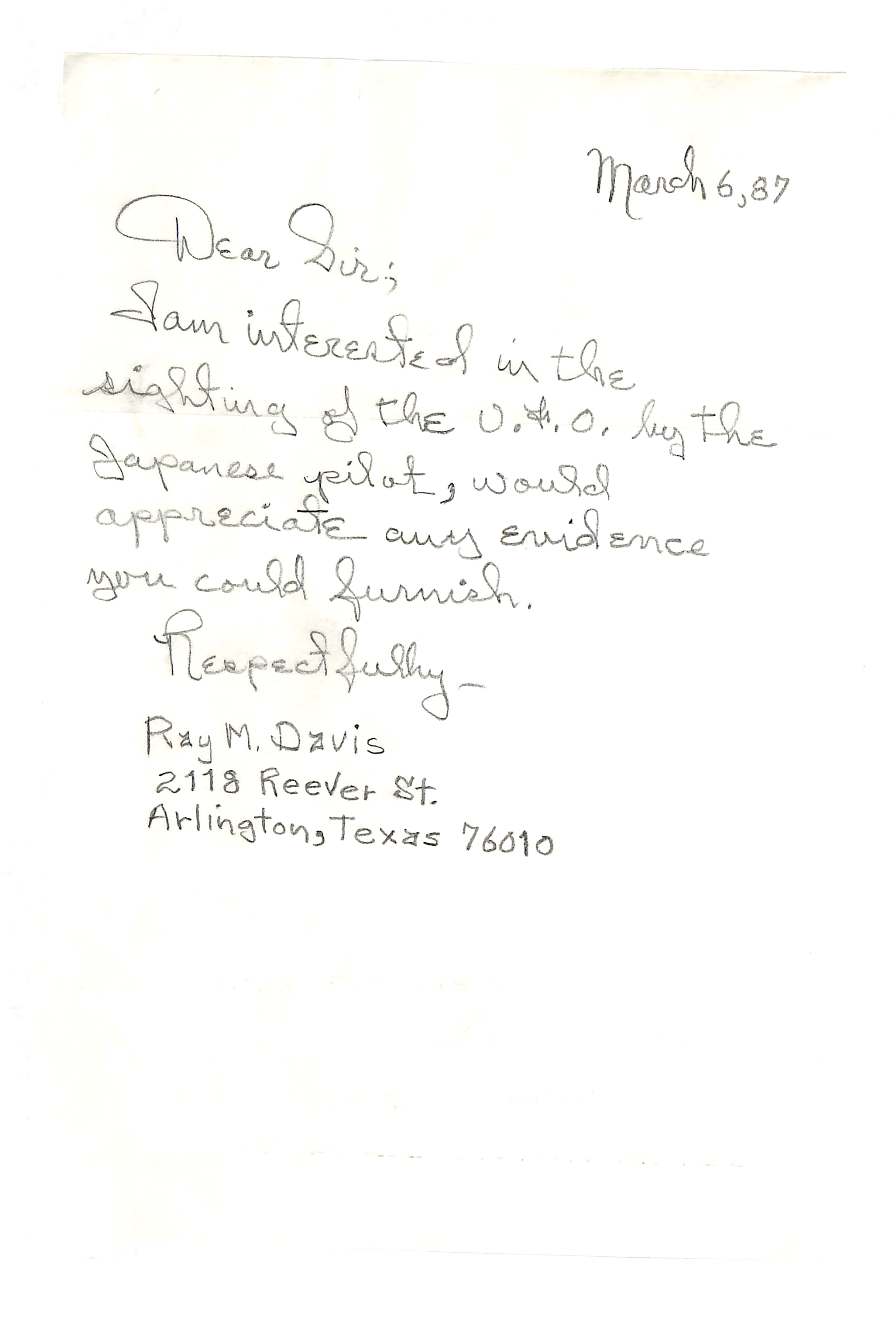 Information Releases Relating to Unidentified Flying Object