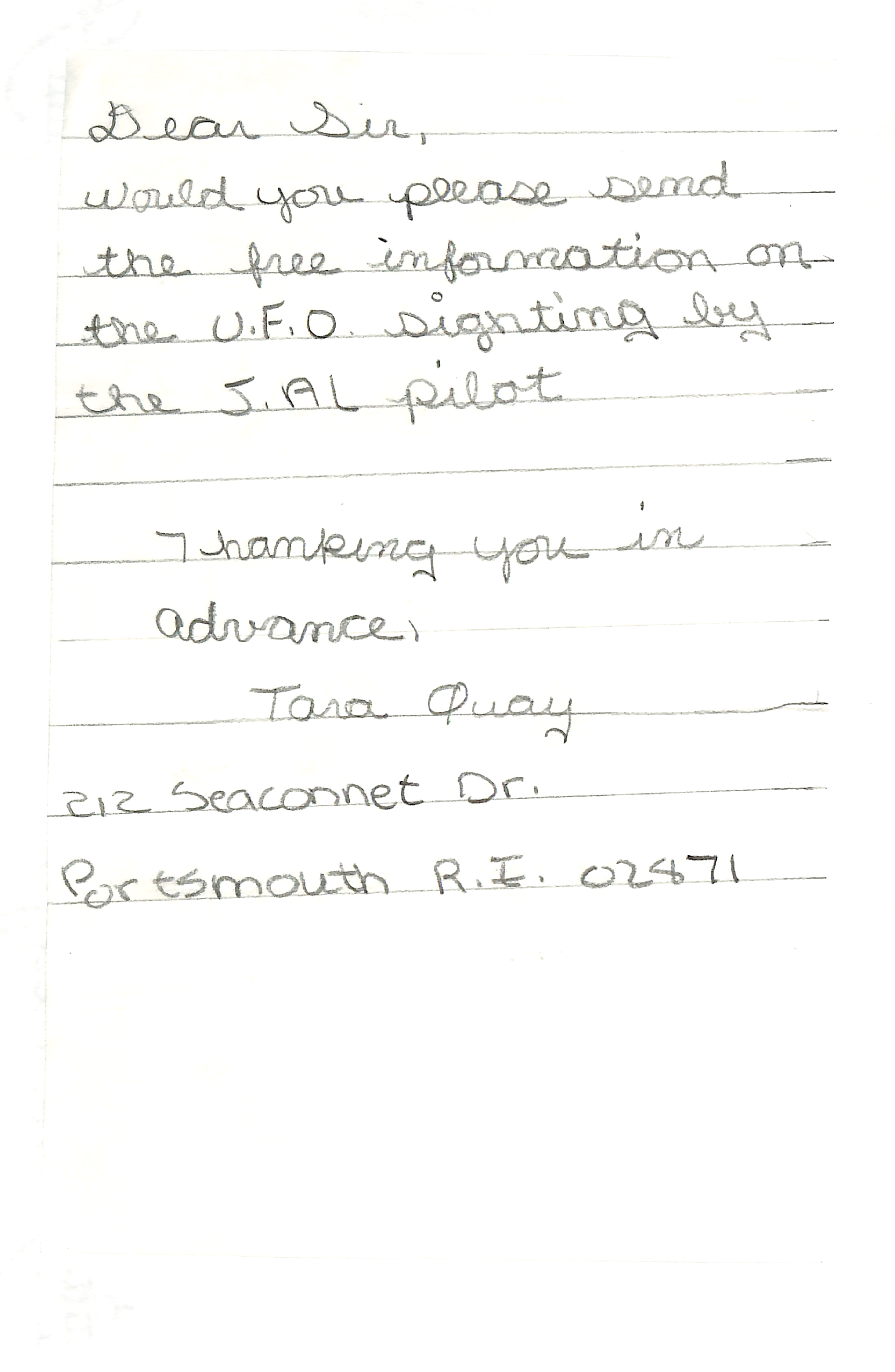 Information Releases Relating to Unidentified Flying Object