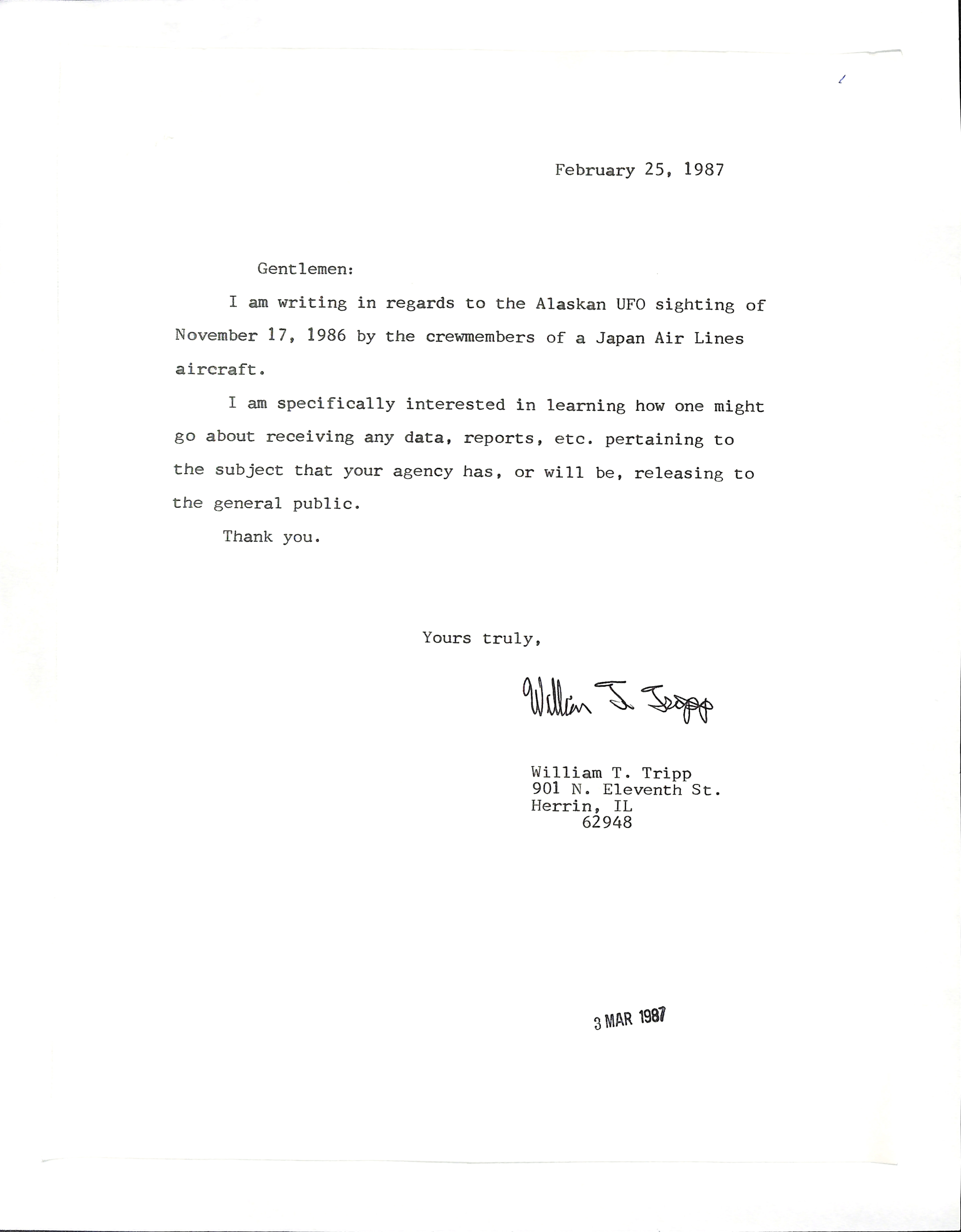 Information Releases Relating to Unidentified Flying Object