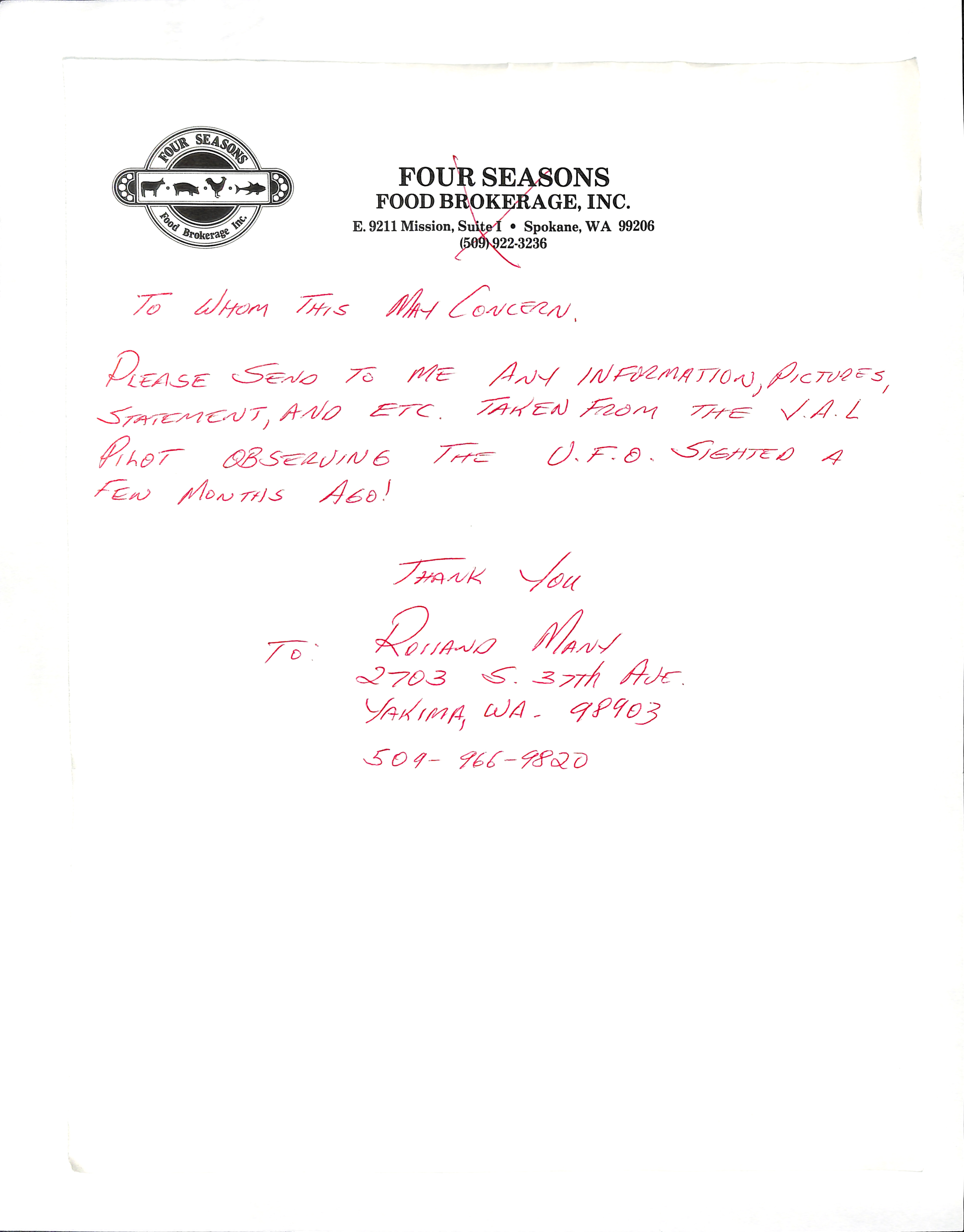 Information Releases Relating to Unidentified Flying Object