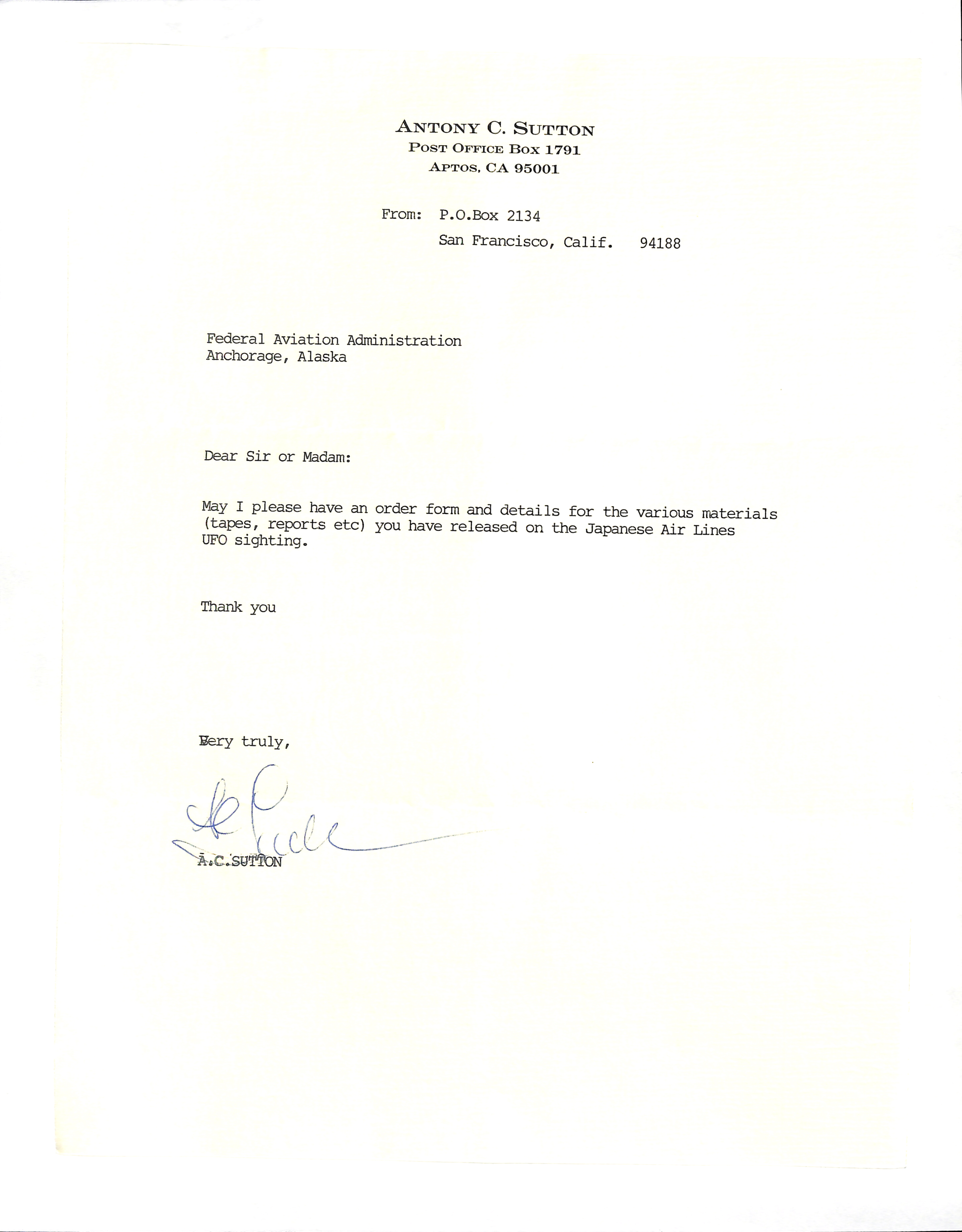 Information Releases Relating to Unidentified Flying Object