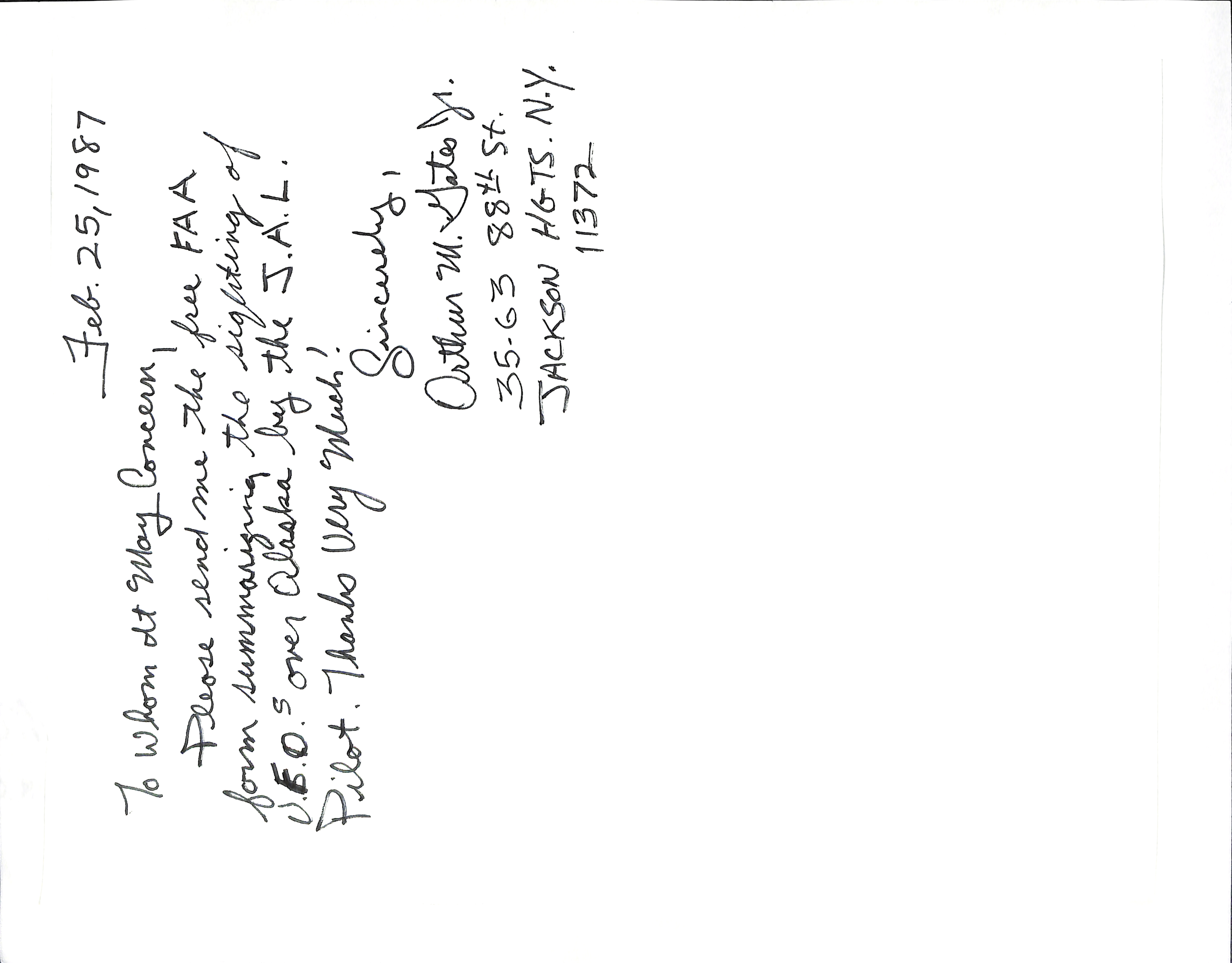 Information Releases Relating to Unidentified Flying Object