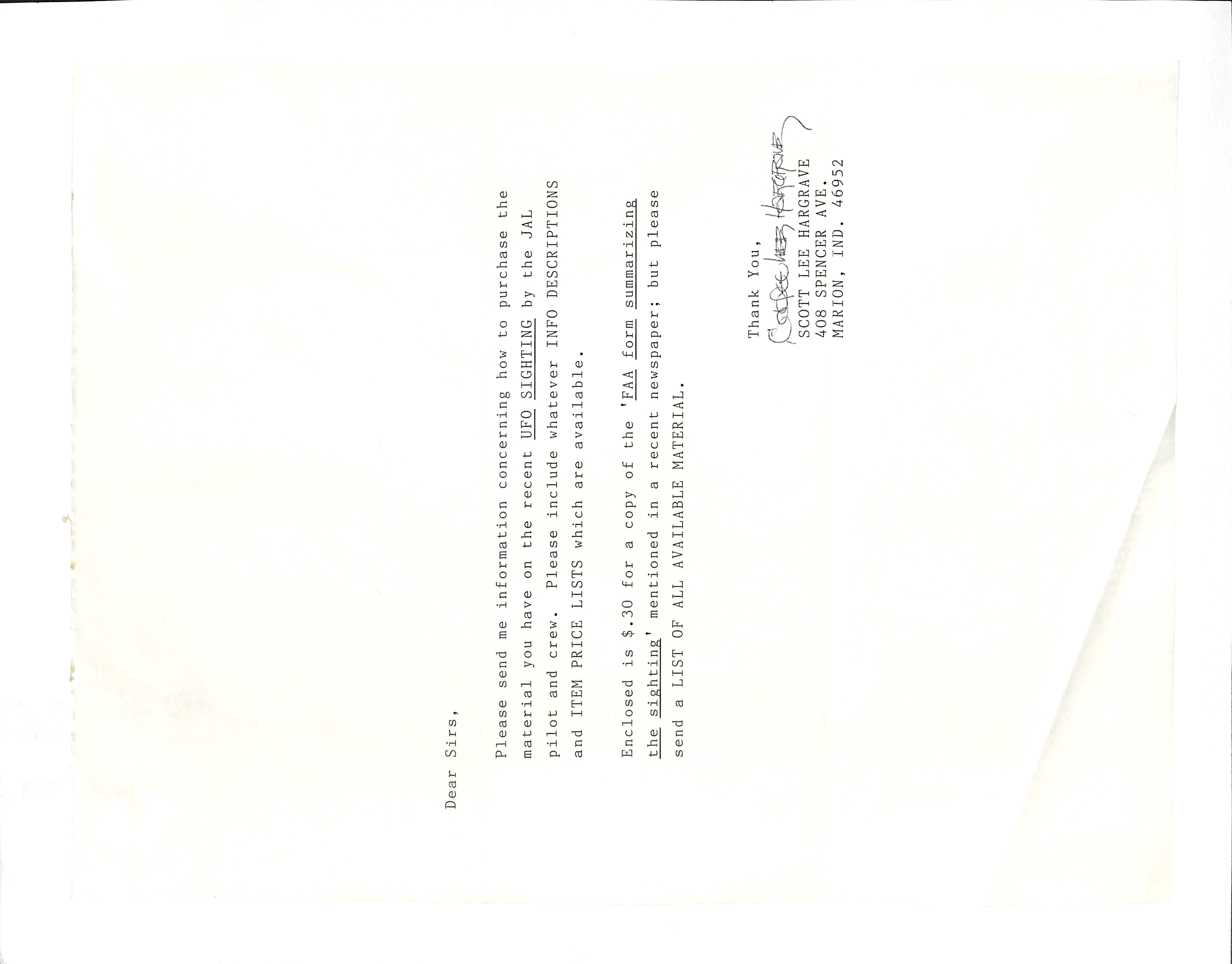 Information Releases Relating to Unidentified Flying Object