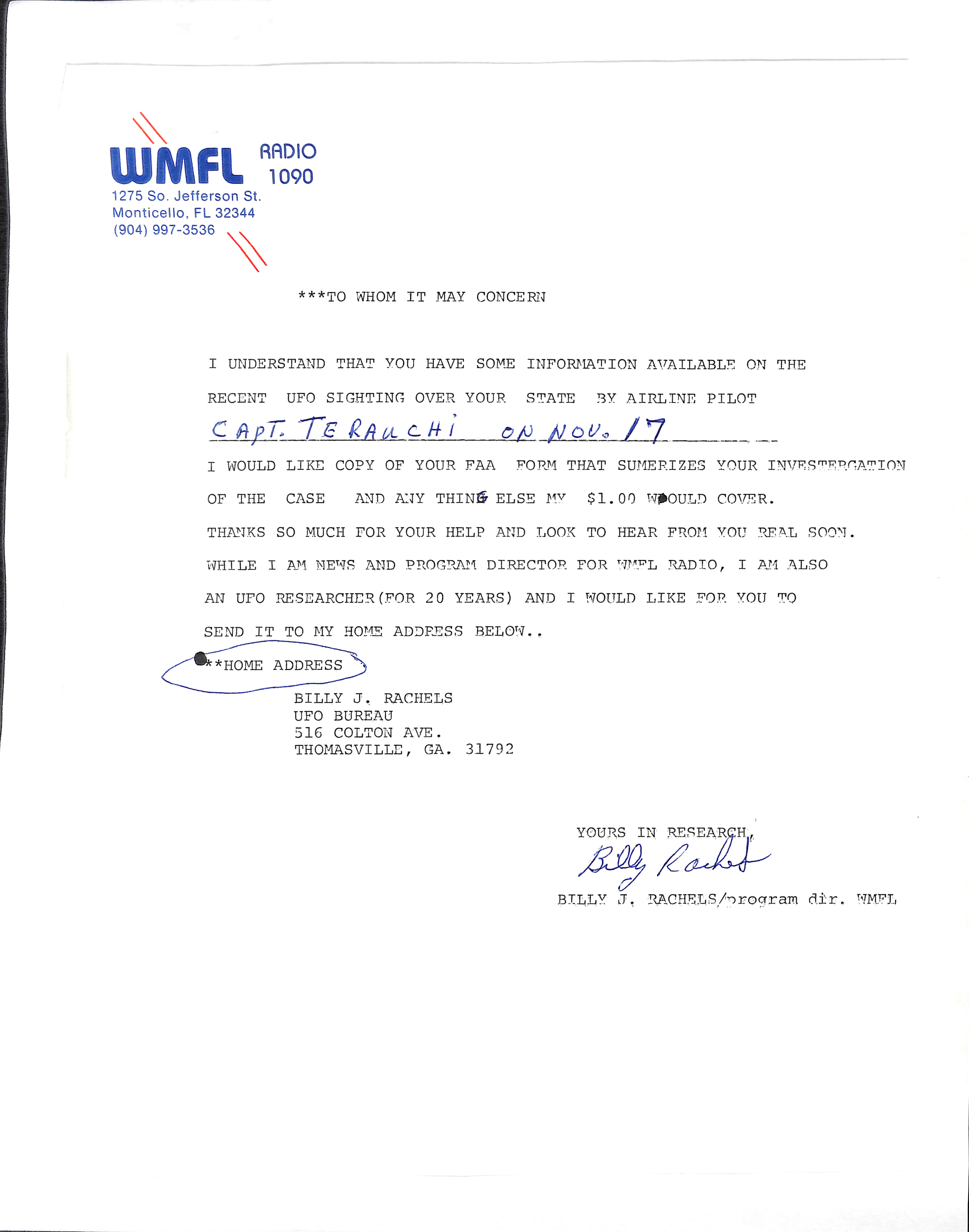 Information Releases Relating to Unidentified Flying Object