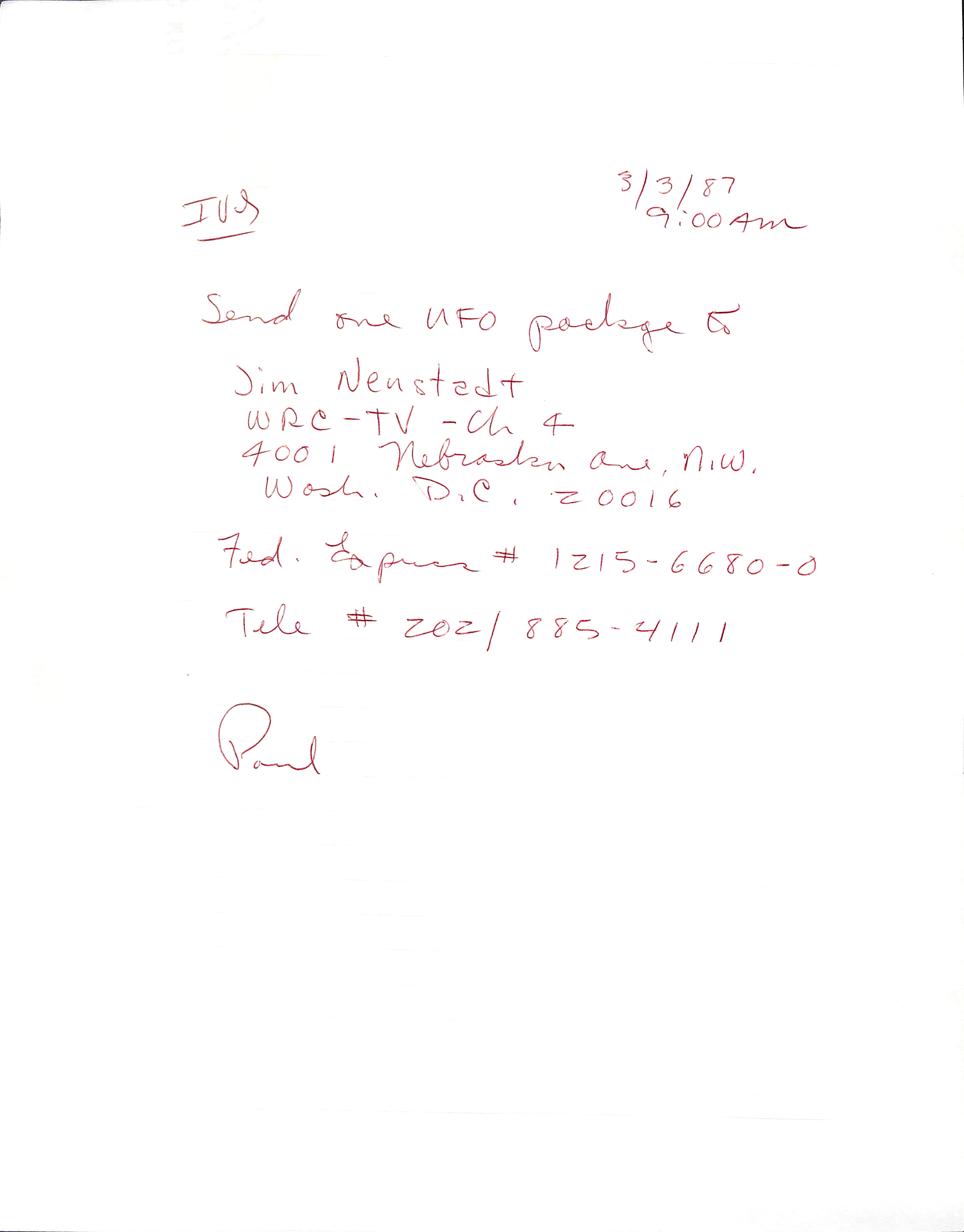 Information Releases Relating to Unidentified Flying Object