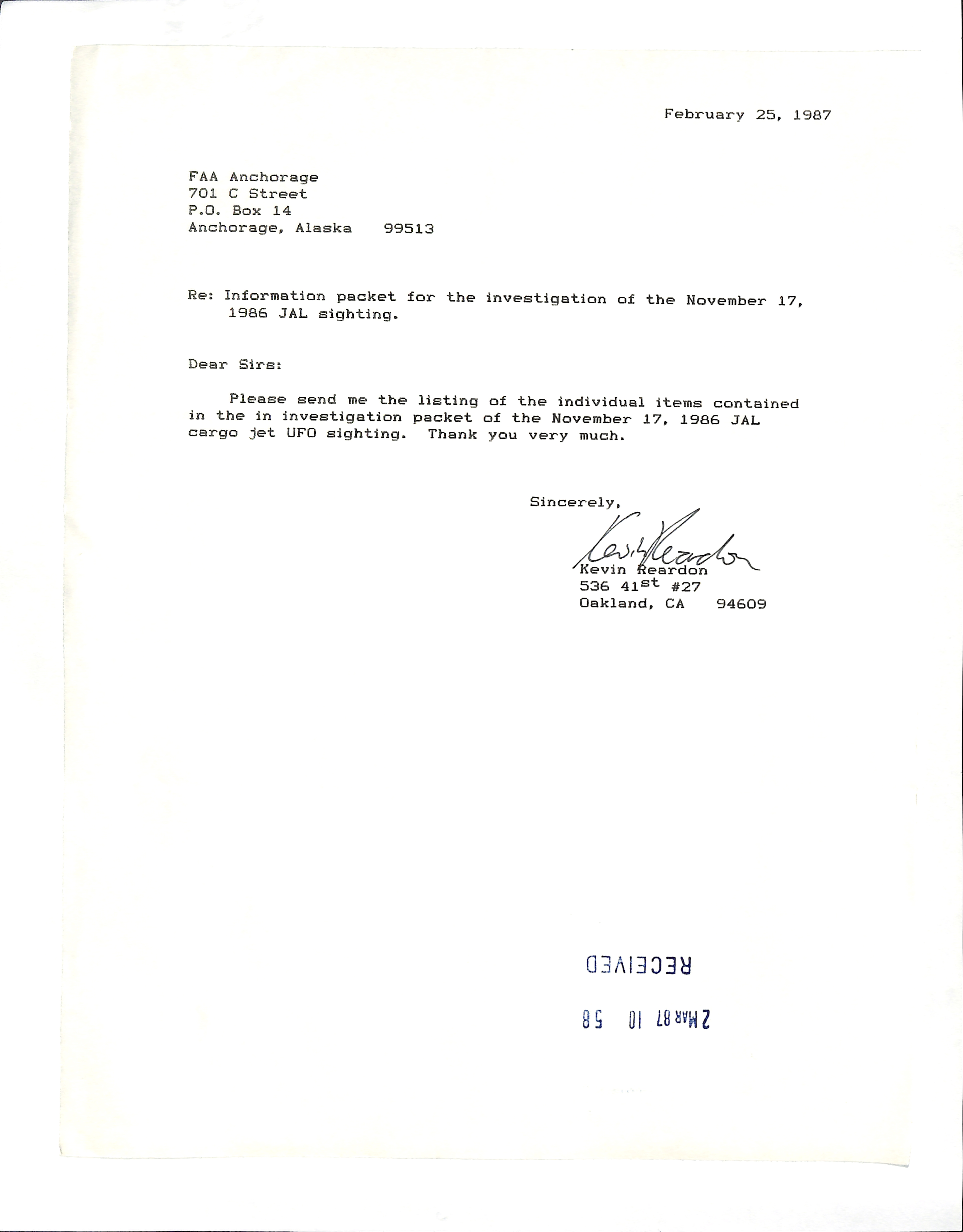 Information Releases Relating to Unidentified Flying Object