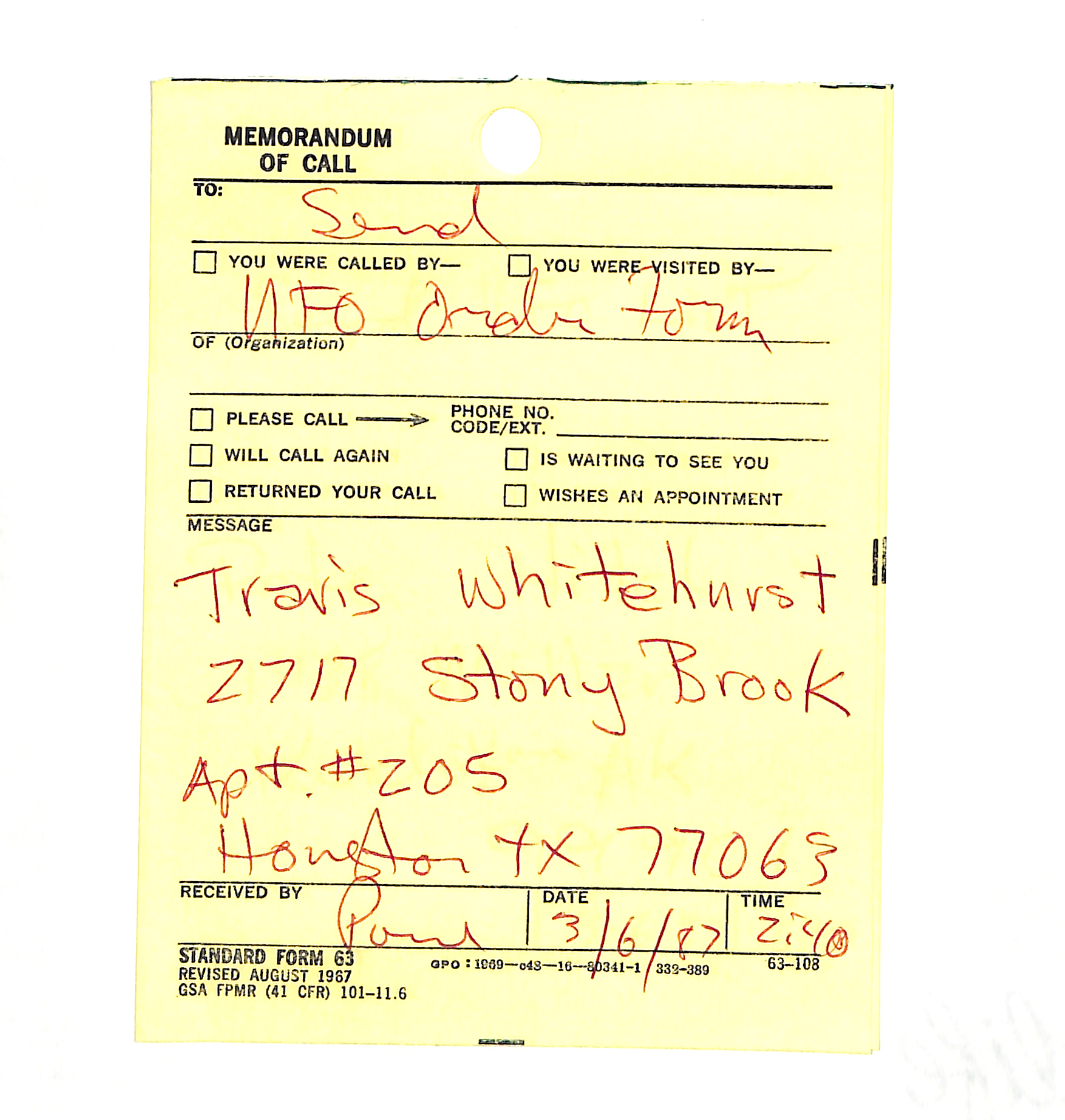 Information Releases Relating to Unidentified Flying Object