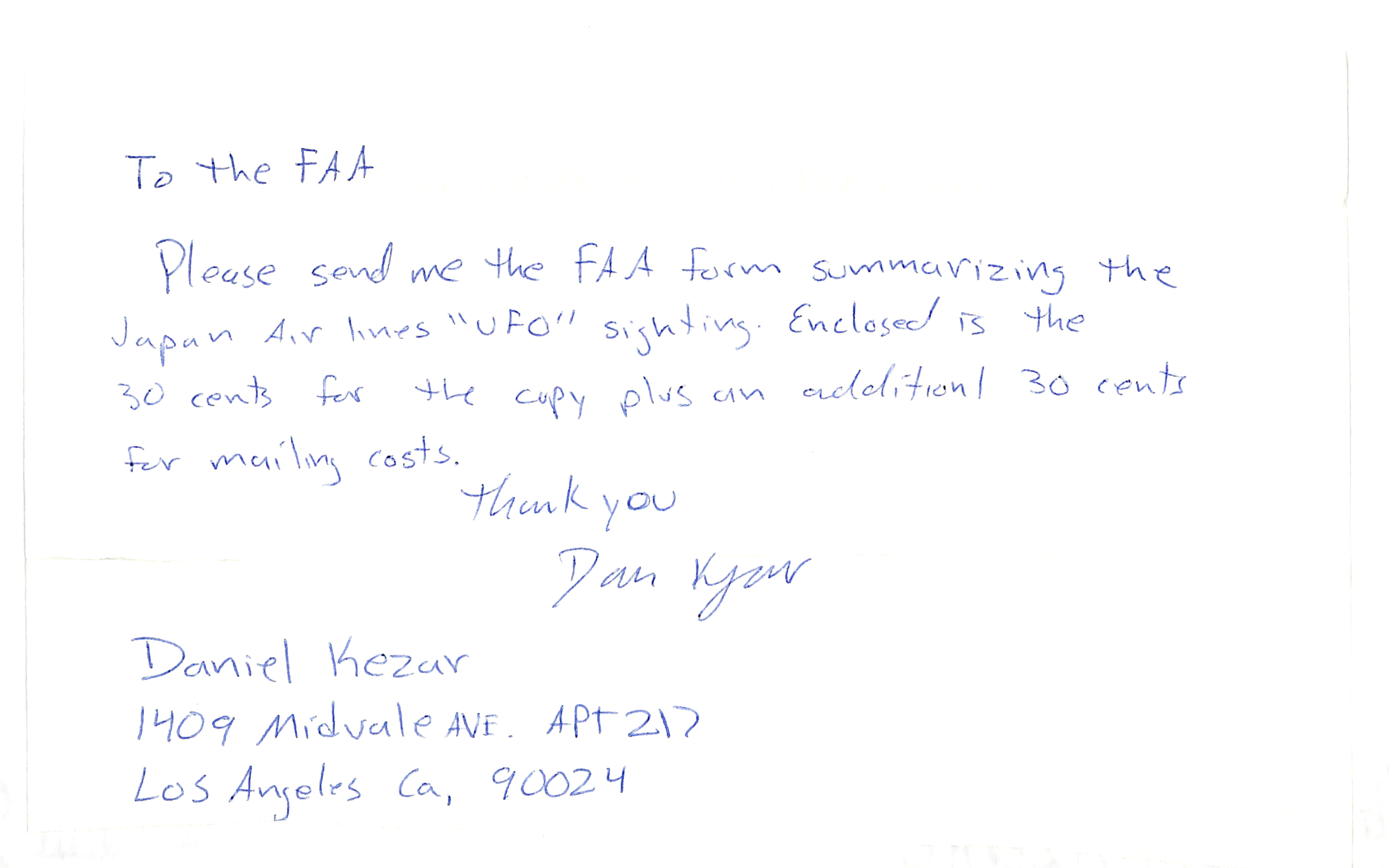 Information Releases Relating to Unidentified Flying Object