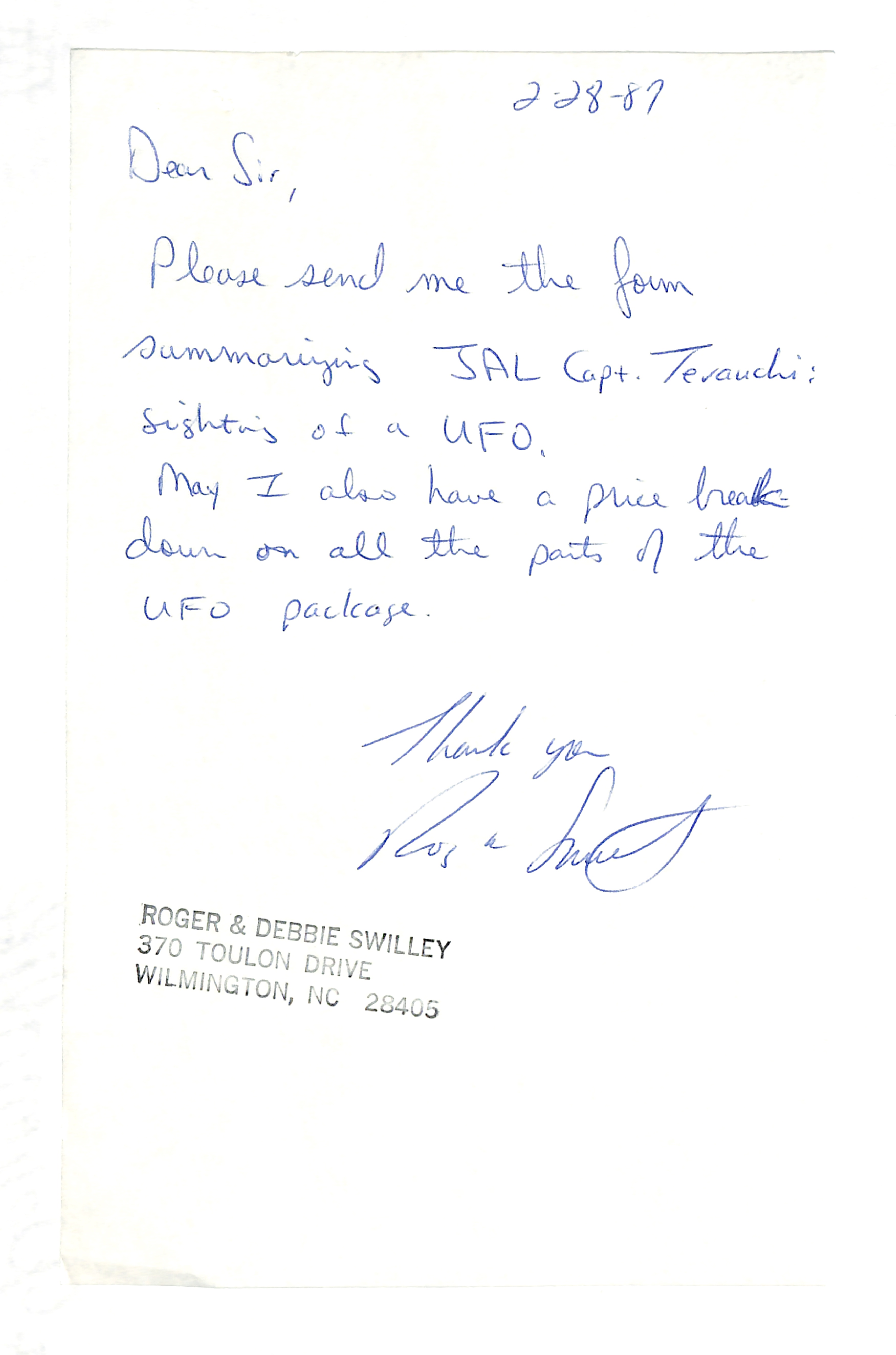 Information Releases Relating to Unidentified Flying Object