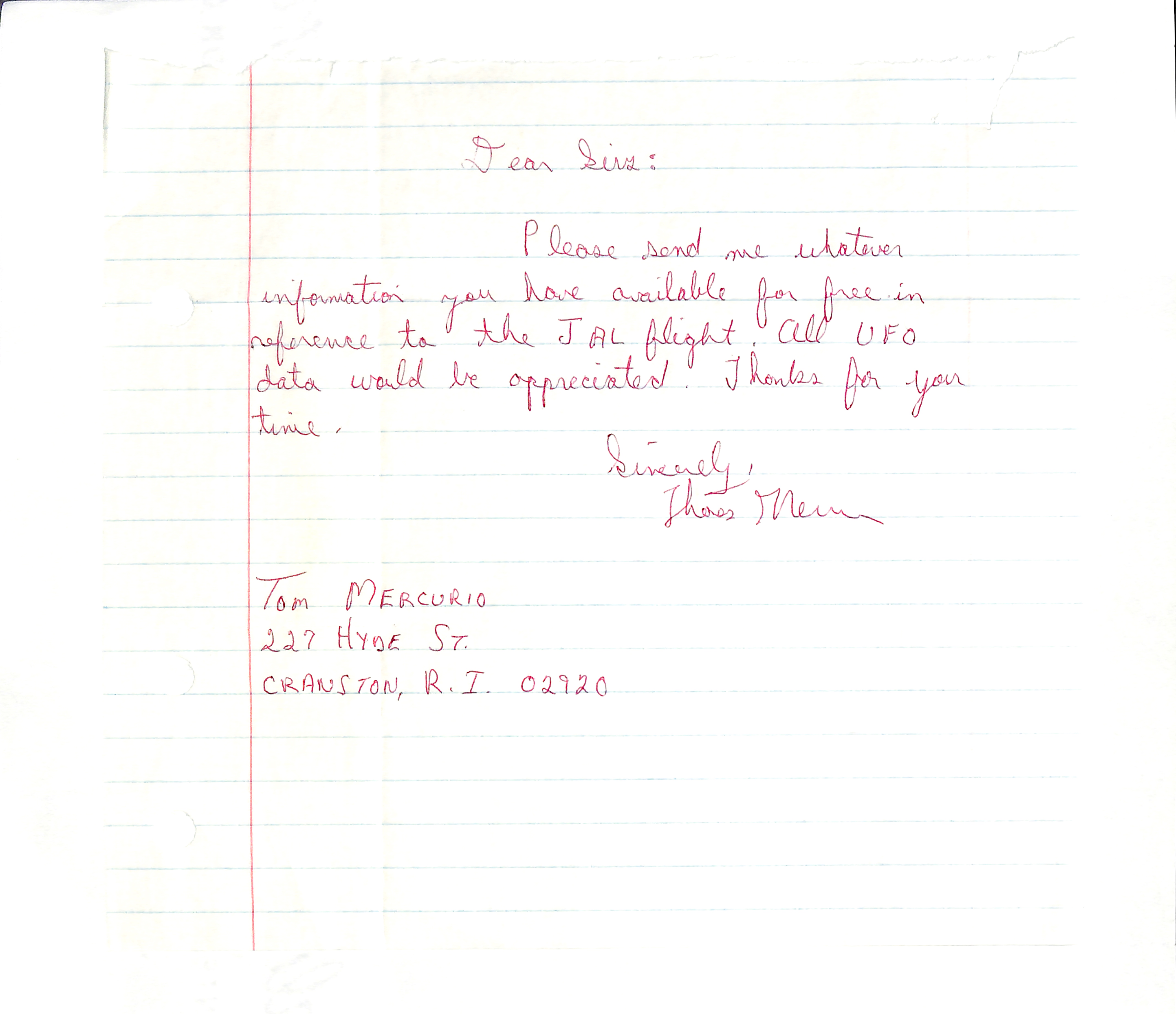 Information Releases Relating to Unidentified Flying Object