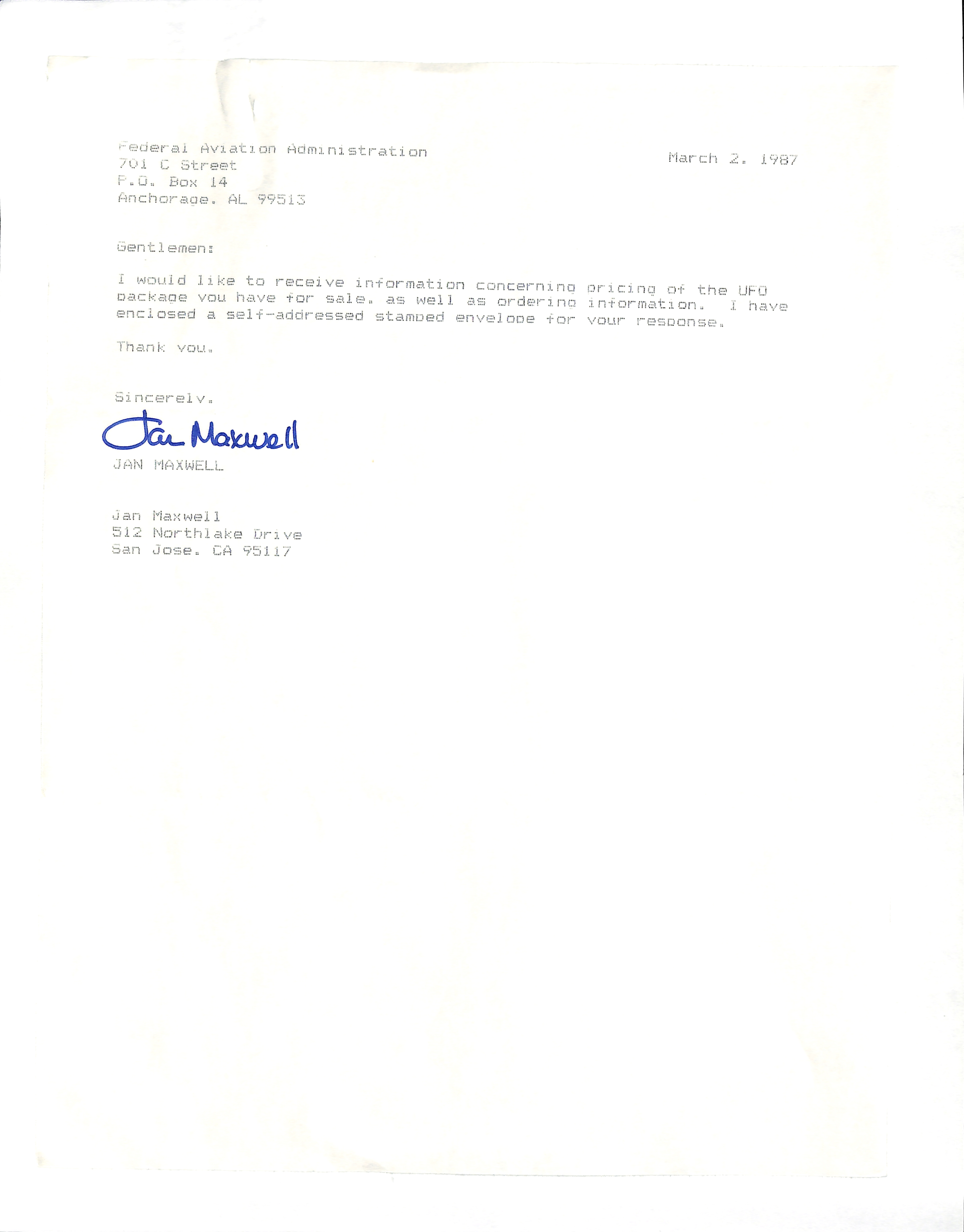 Information Releases Relating to Unidentified Flying Object