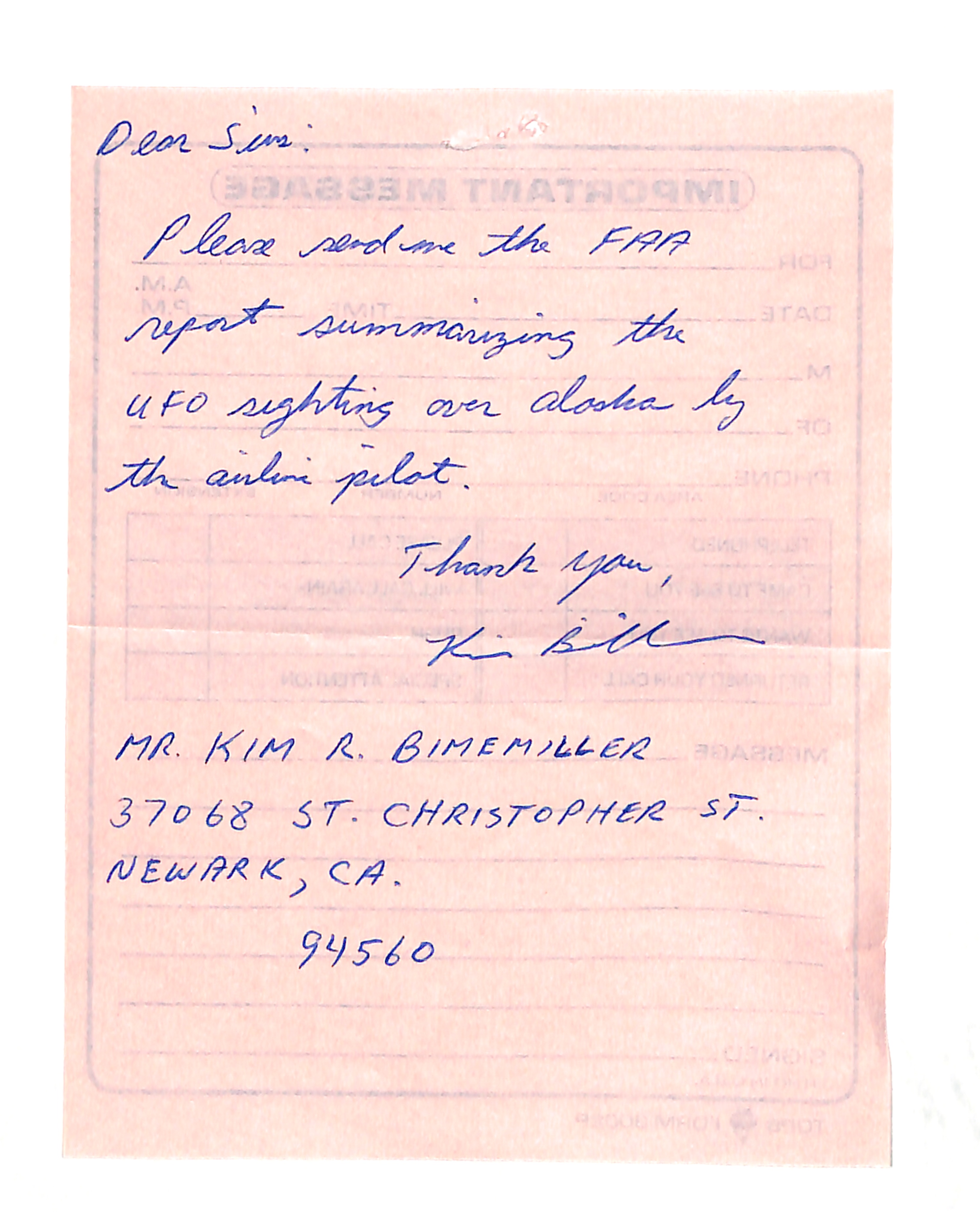 Information Releases Relating to Unidentified Flying Object