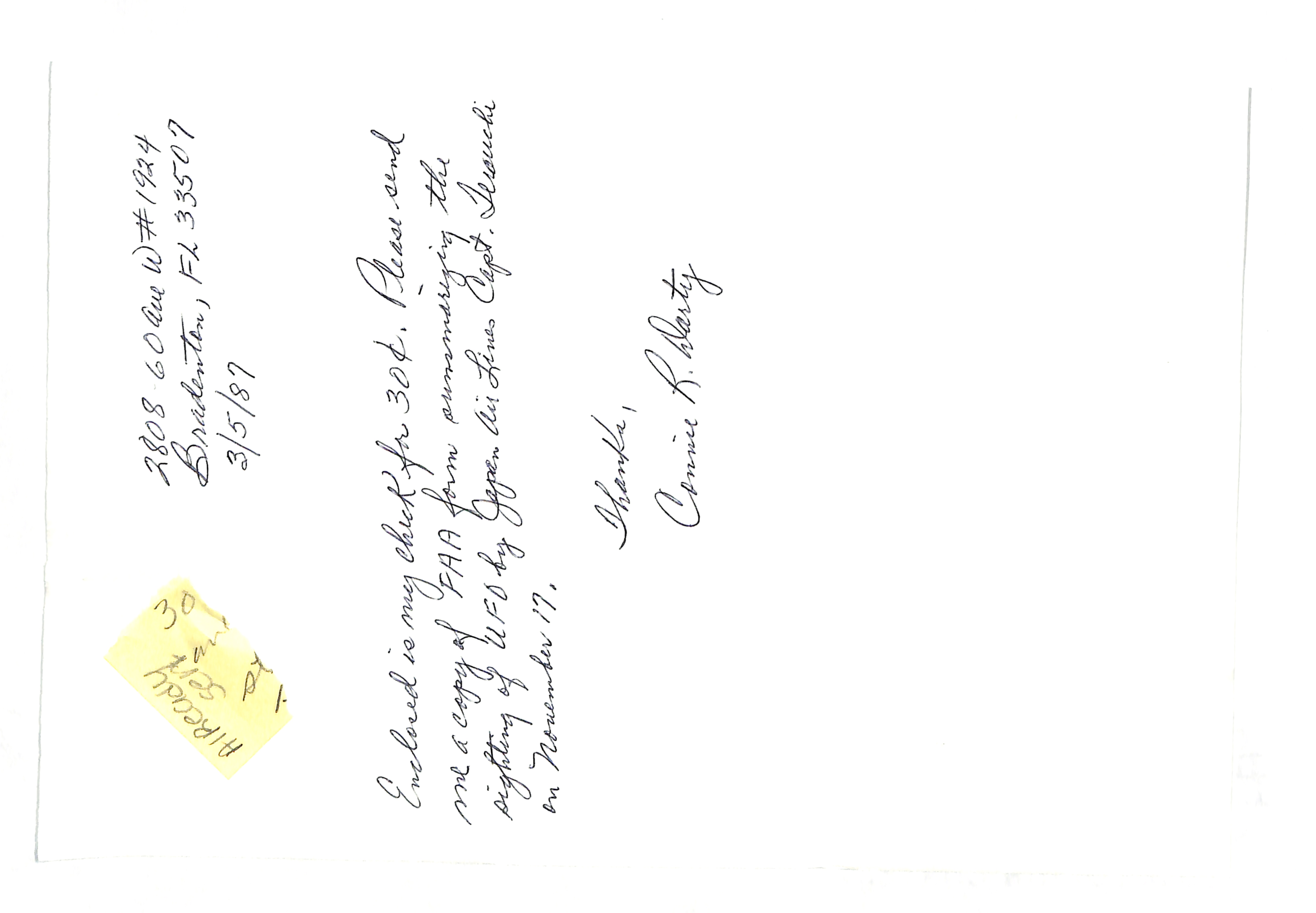Information Releases Relating to Unidentified Flying Object