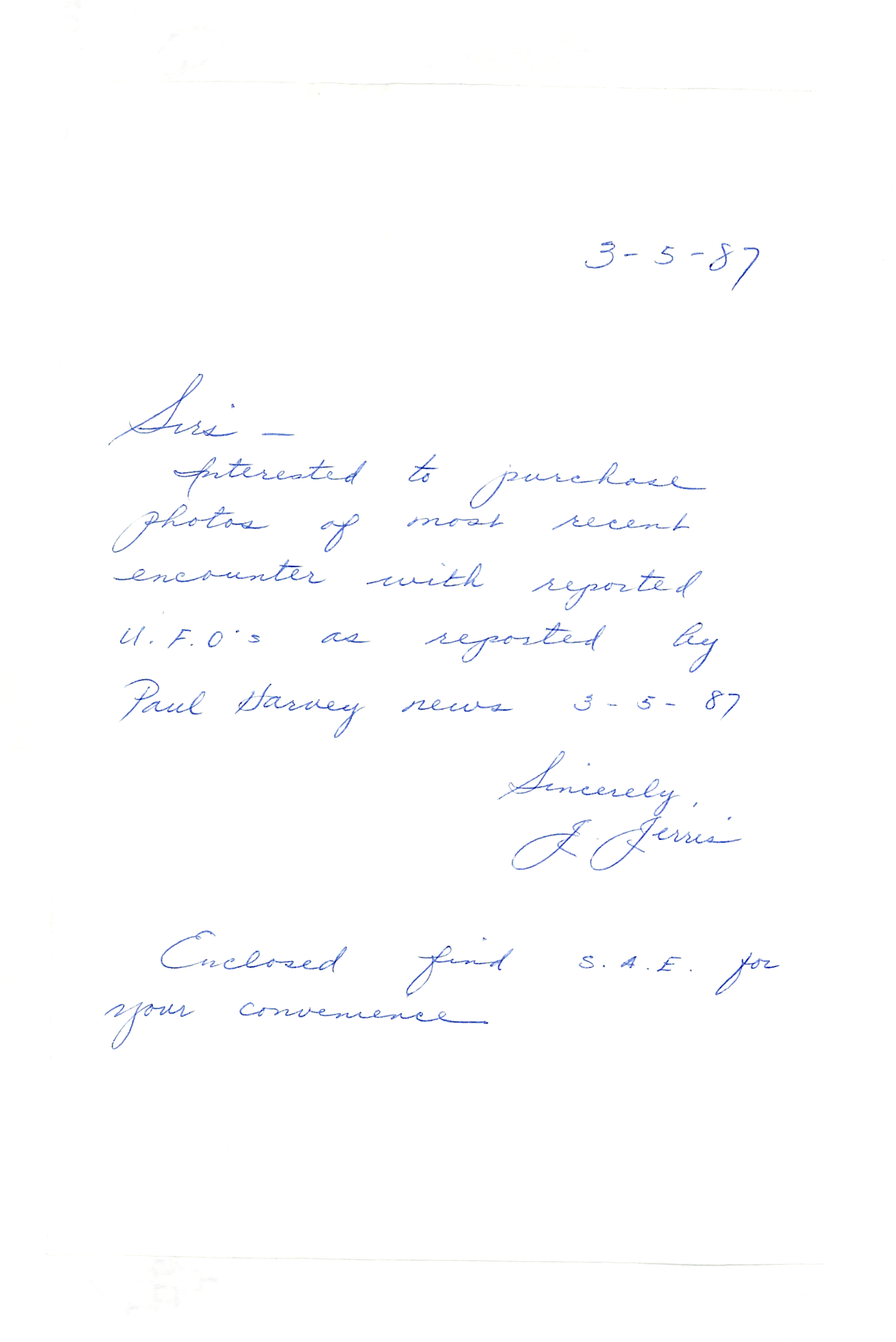 Information Releases Relating to Unidentified Flying Object
