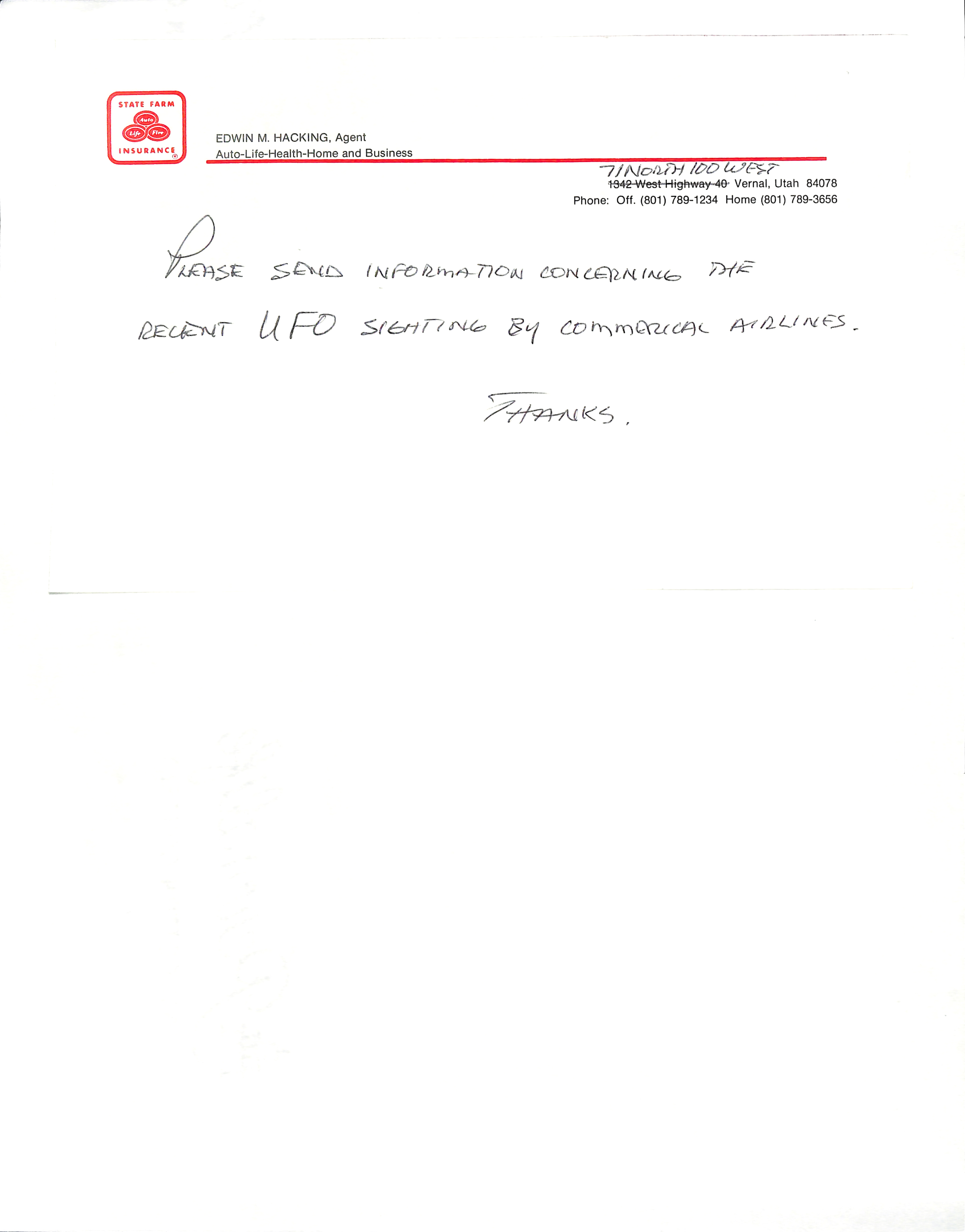 Information Releases Relating to Unidentified Flying Object