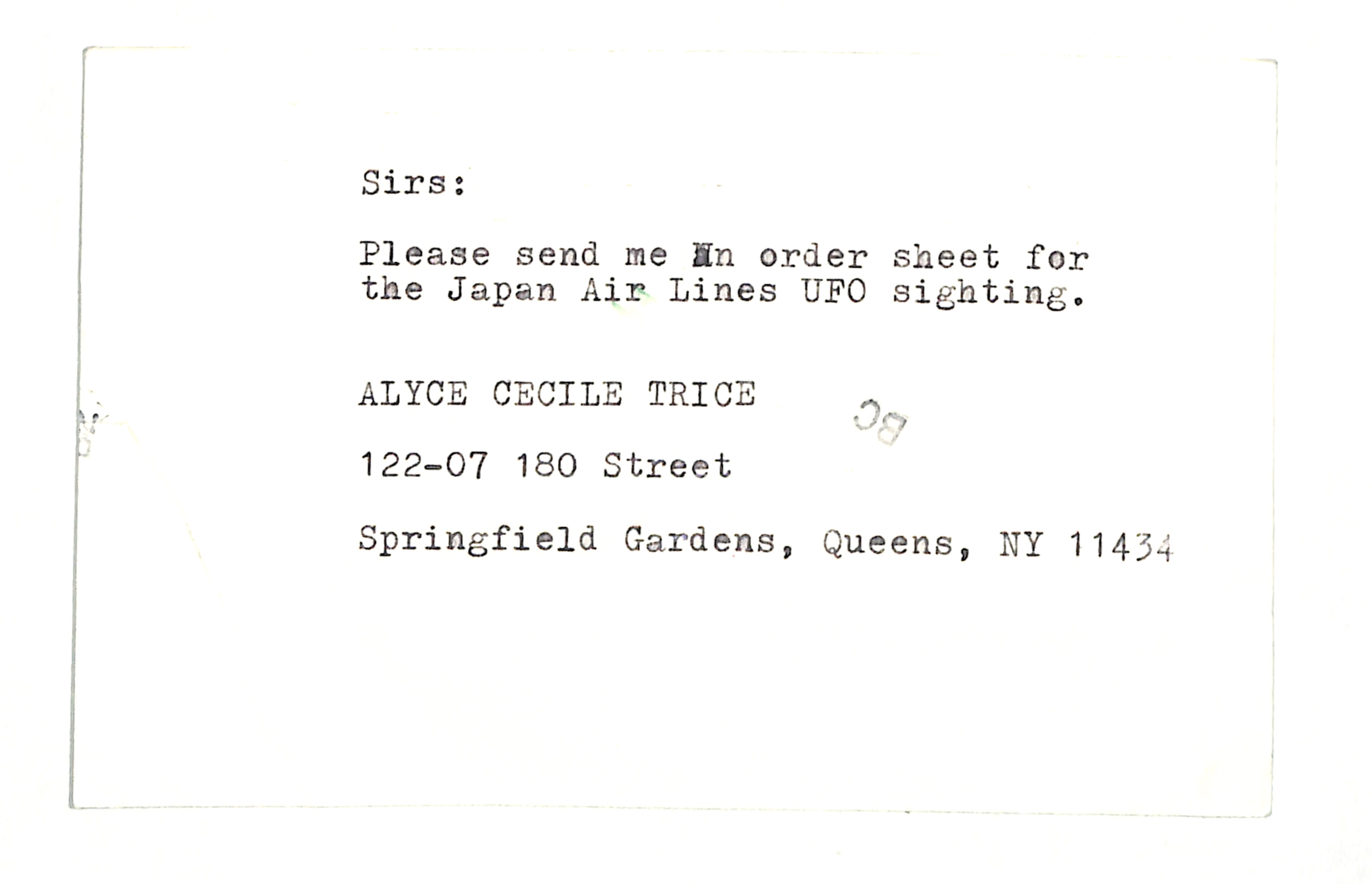 Information Releases Relating to Unidentified Flying Object