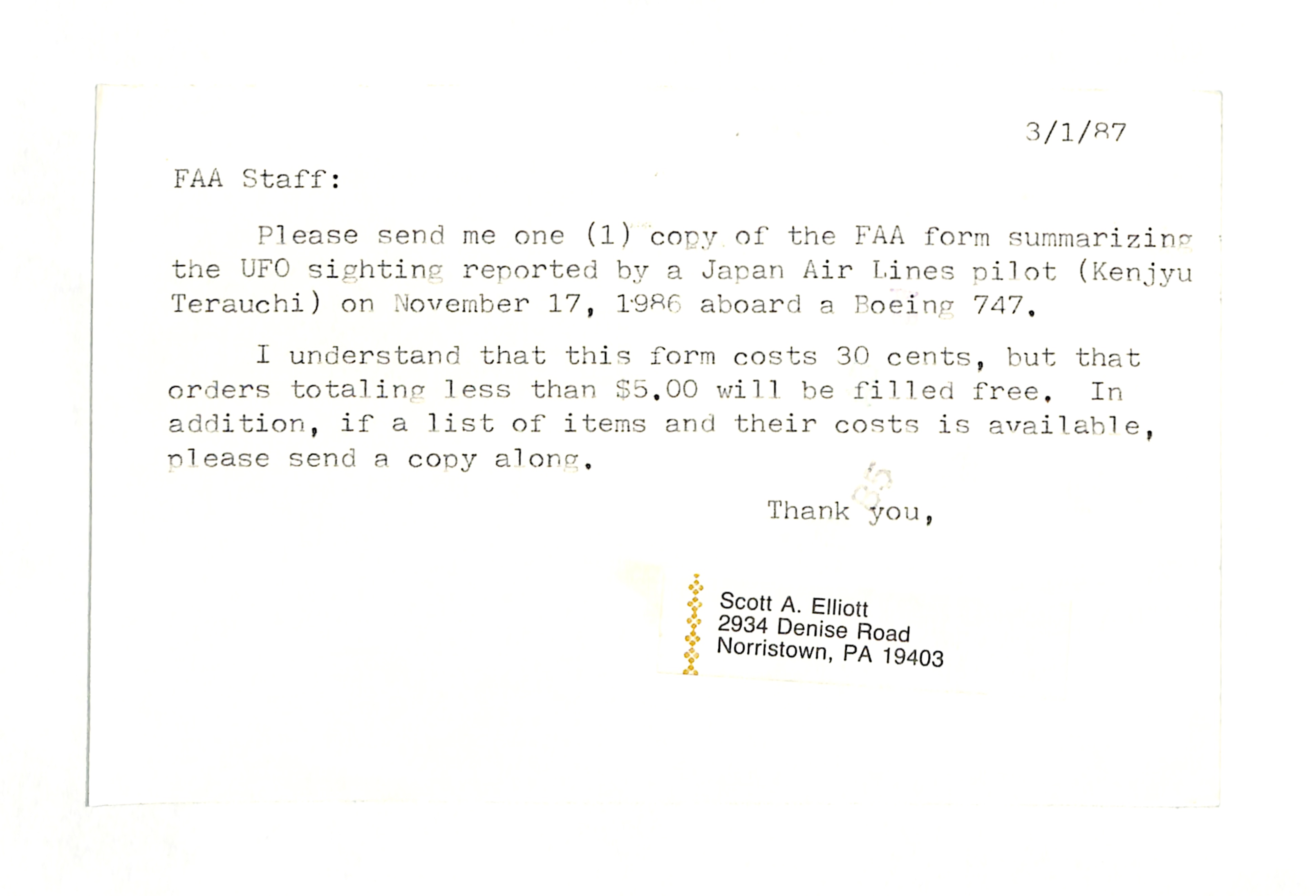 Information Releases Relating to Unidentified Flying Object