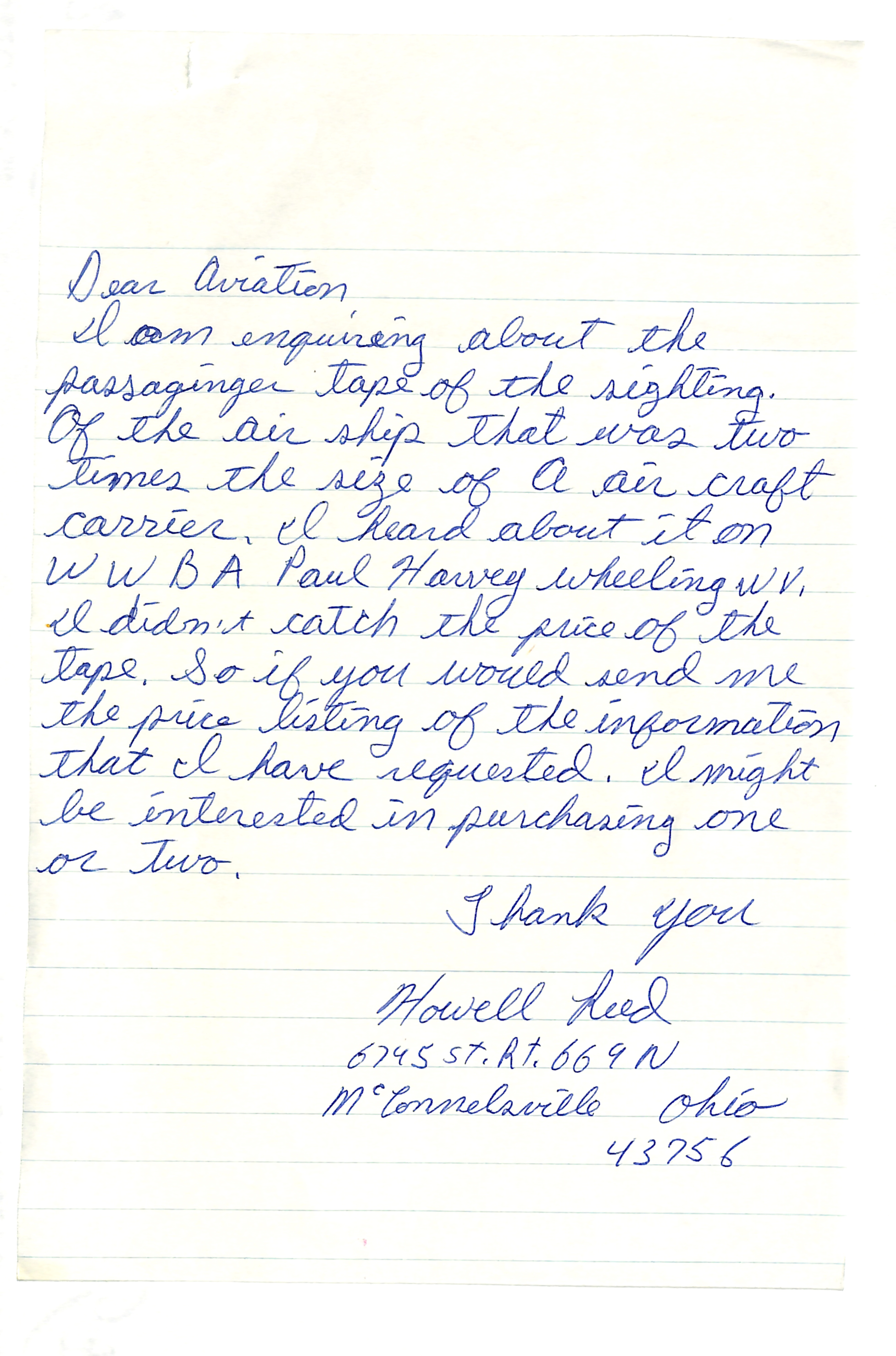 Information Releases Relating to Unidentified Flying Object