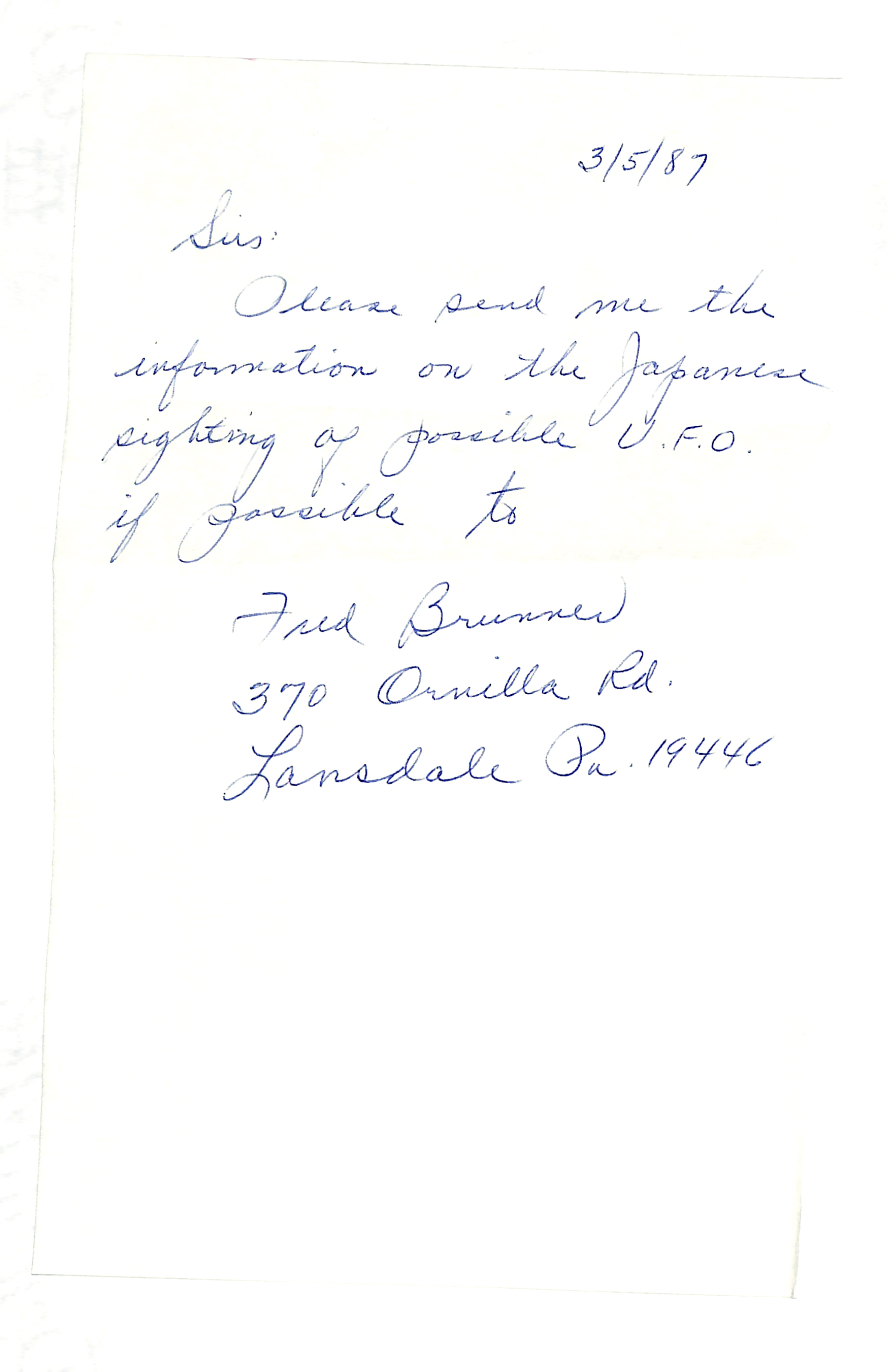 Information Releases Relating to Unidentified Flying Object