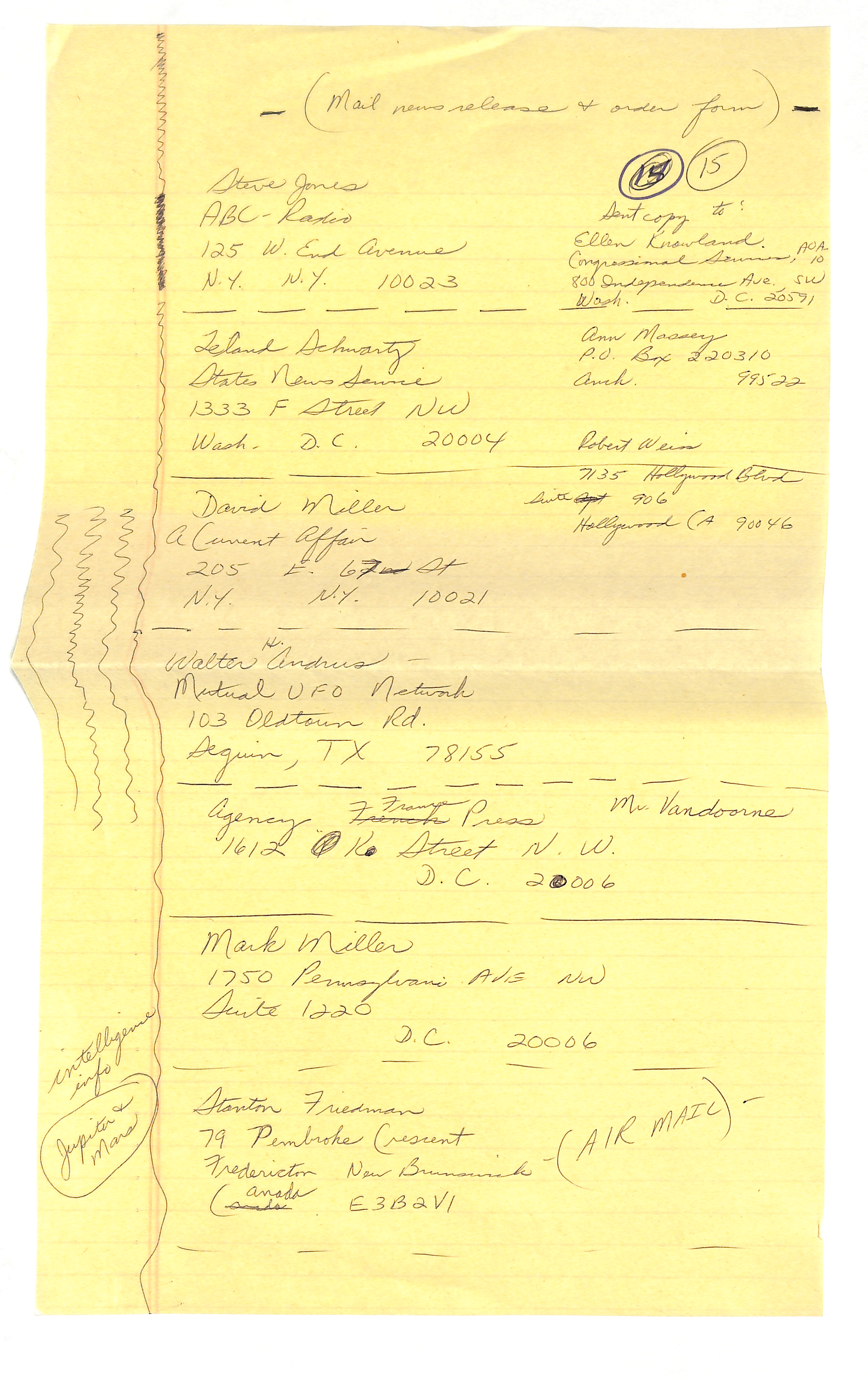 Information Releases Relating to Unidentified Flying Object