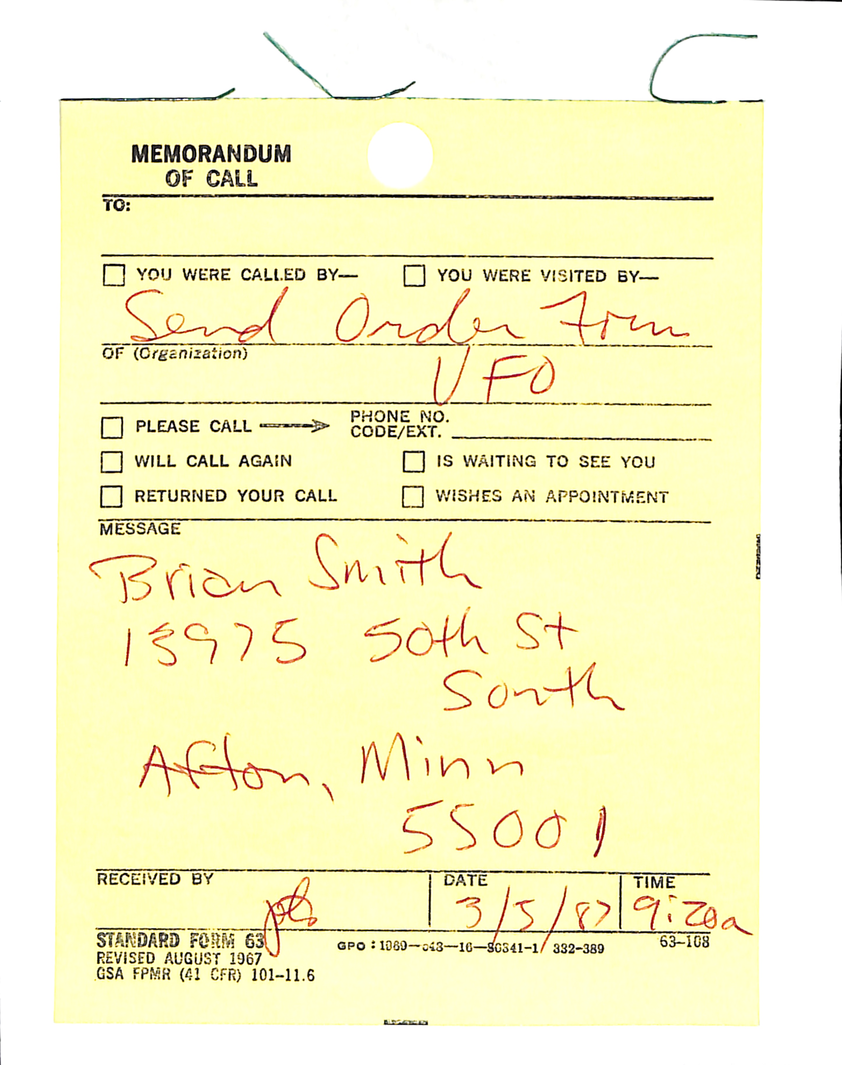 Information Releases Relating to Unidentified Flying Object