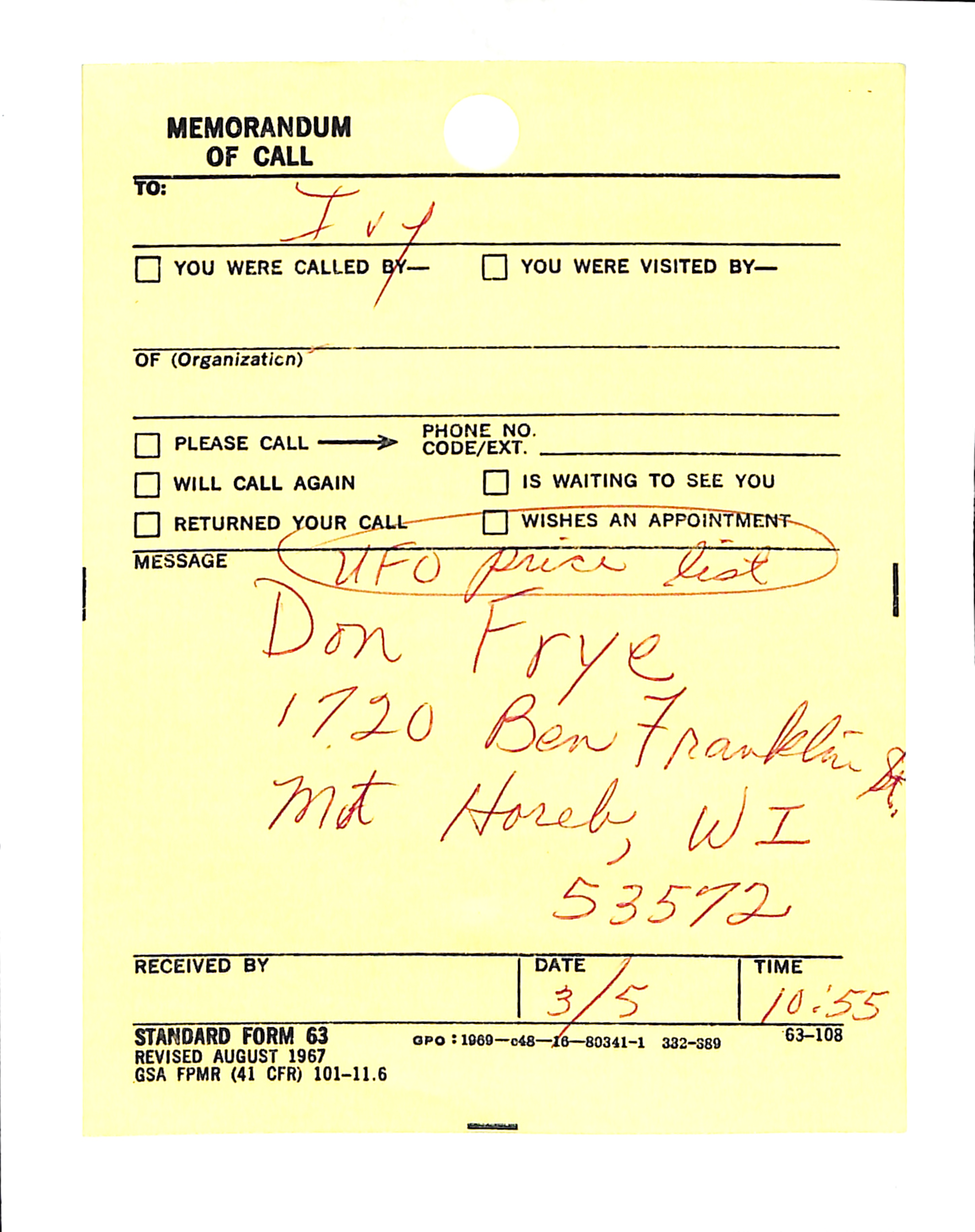 Information Releases Relating to Unidentified Flying Object