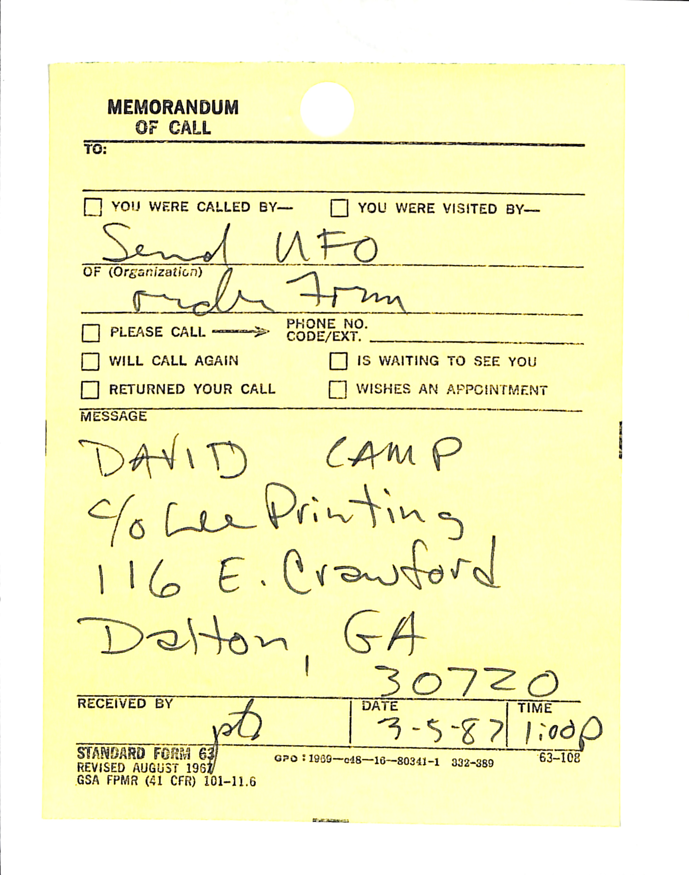 Information Releases Relating to Unidentified Flying Object