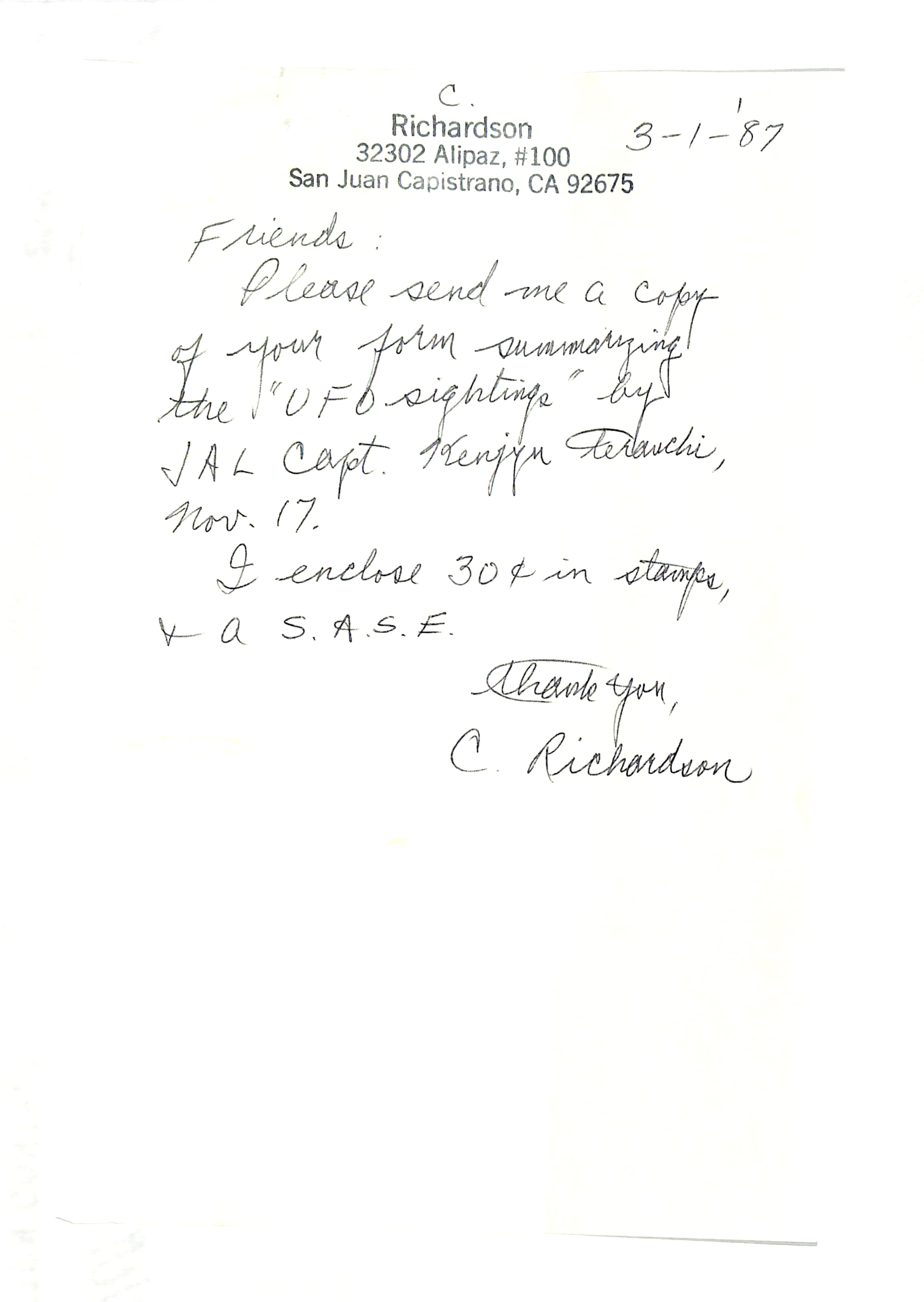 Information Releases Relating to Unidentified Flying Object