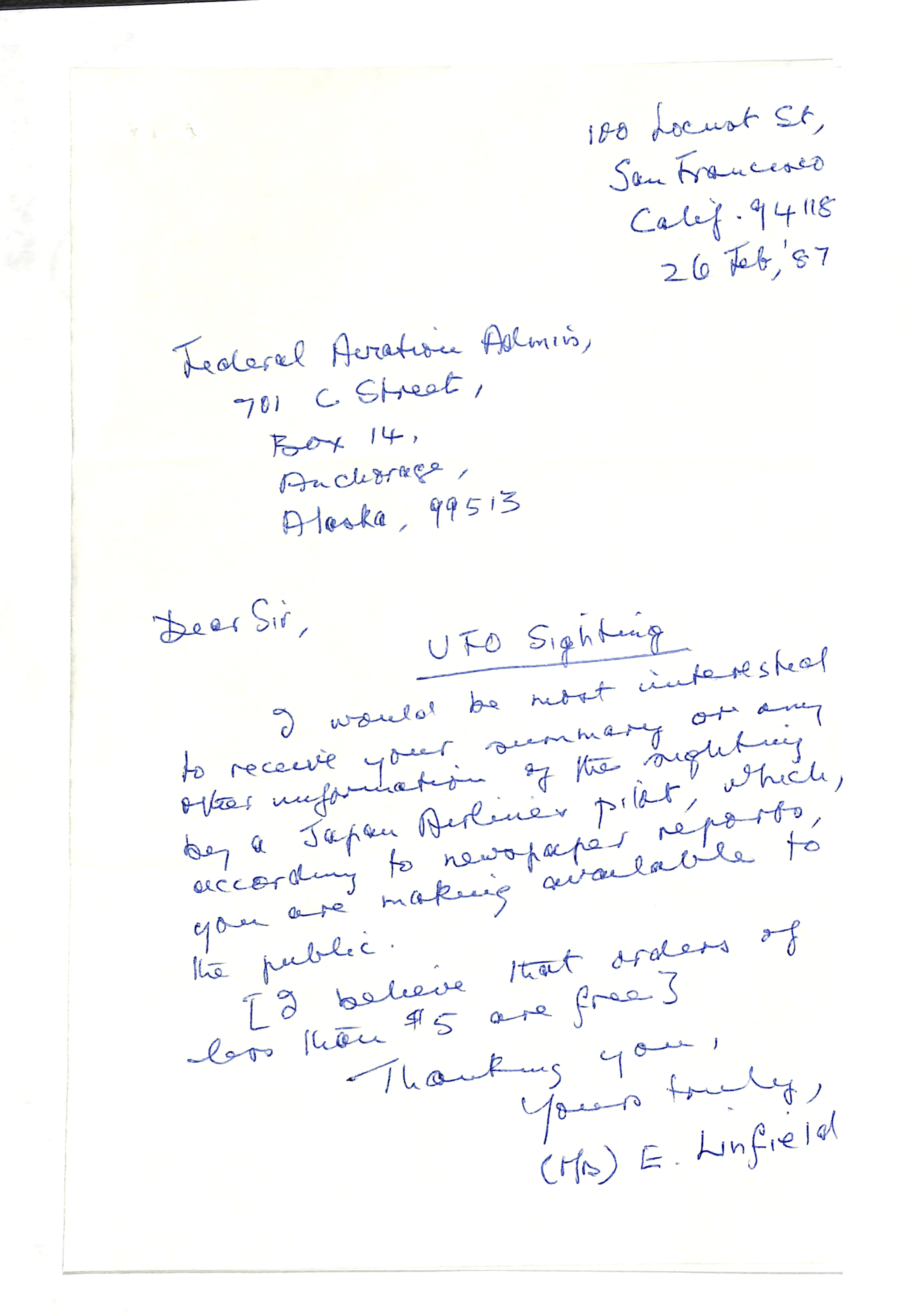 Information Releases Relating to Unidentified Flying Object