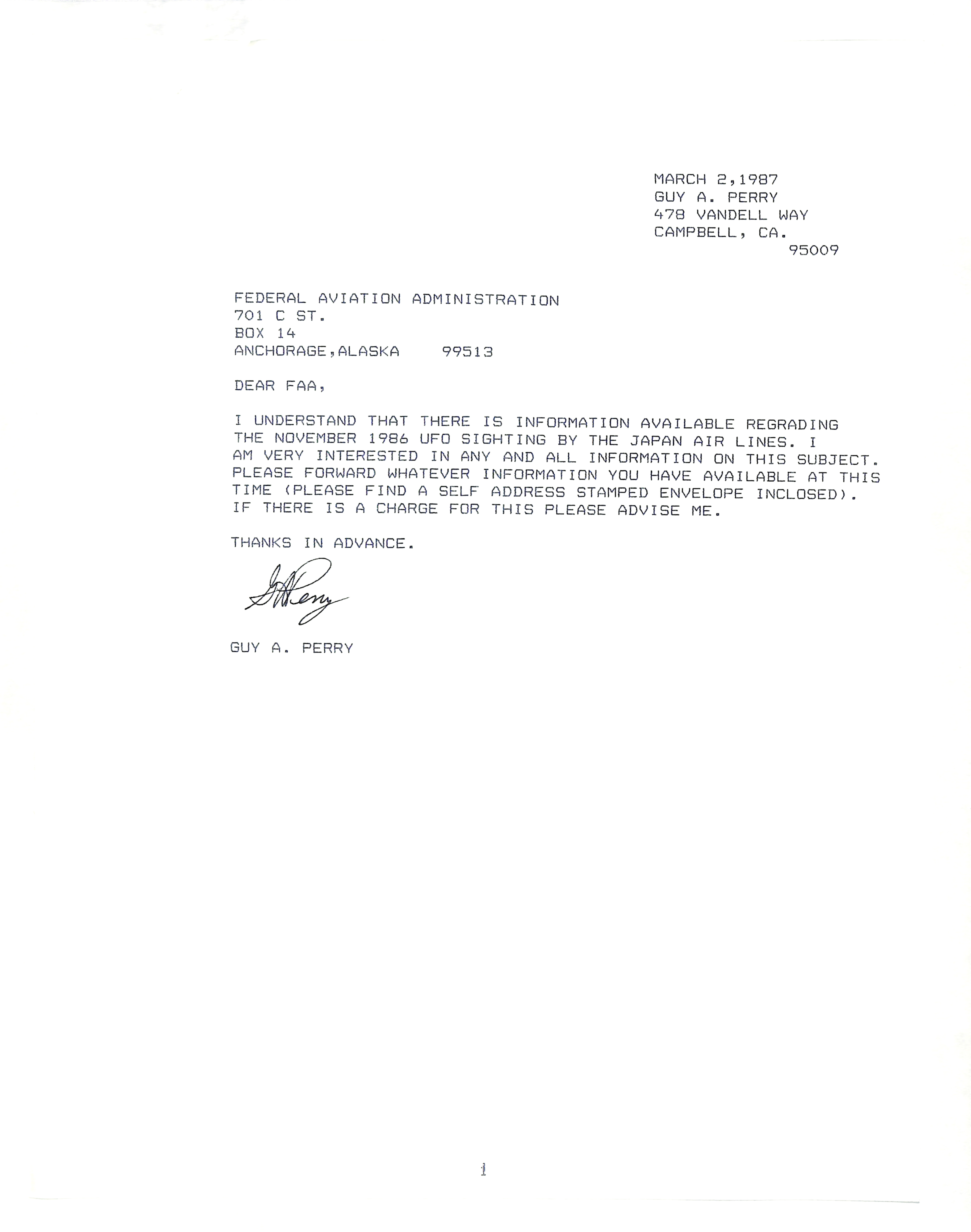 Information Releases Relating to Unidentified Flying Object