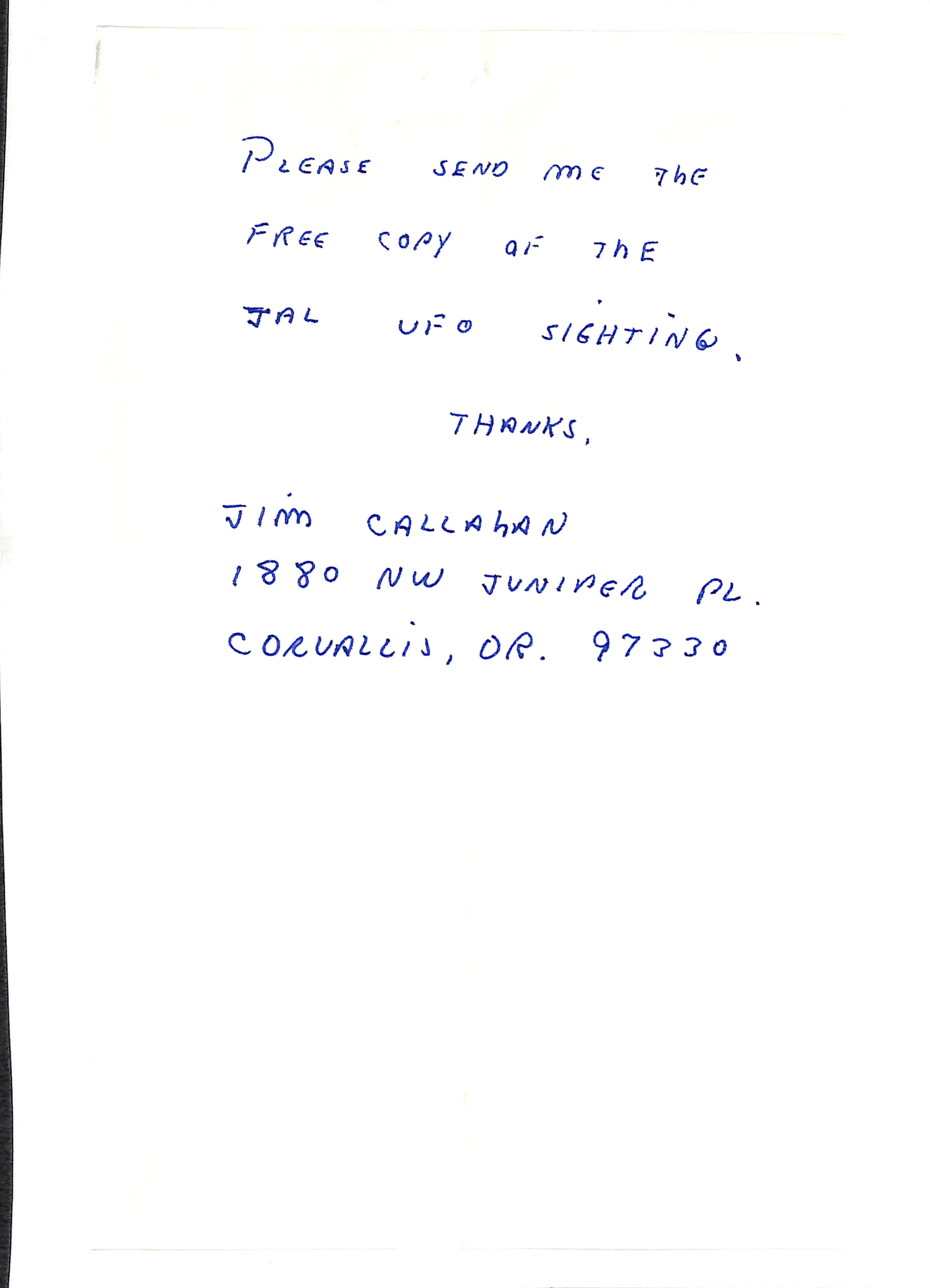 Information Releases Relating to Unidentified Flying Object