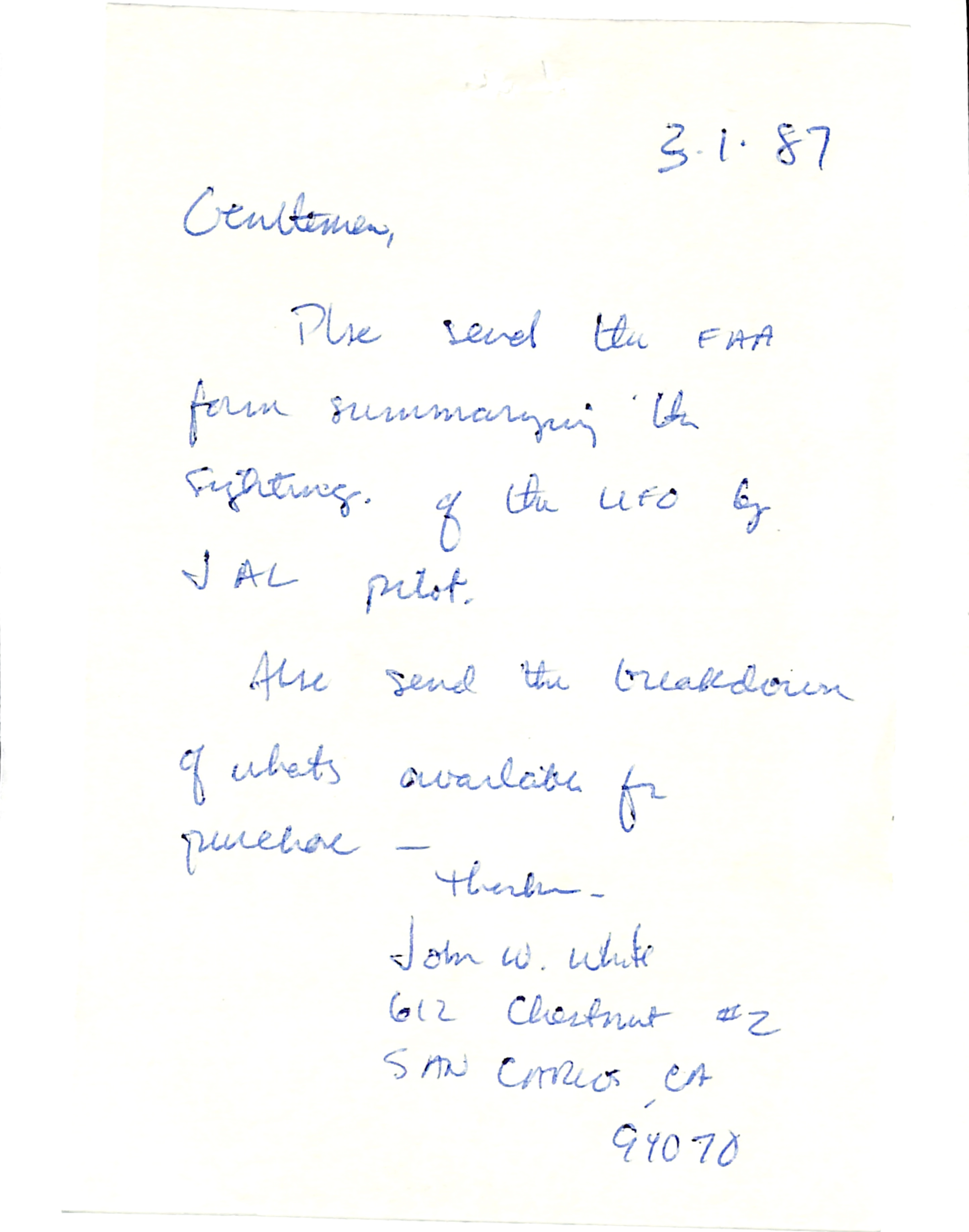 Information Releases Relating to Unidentified Flying Object
