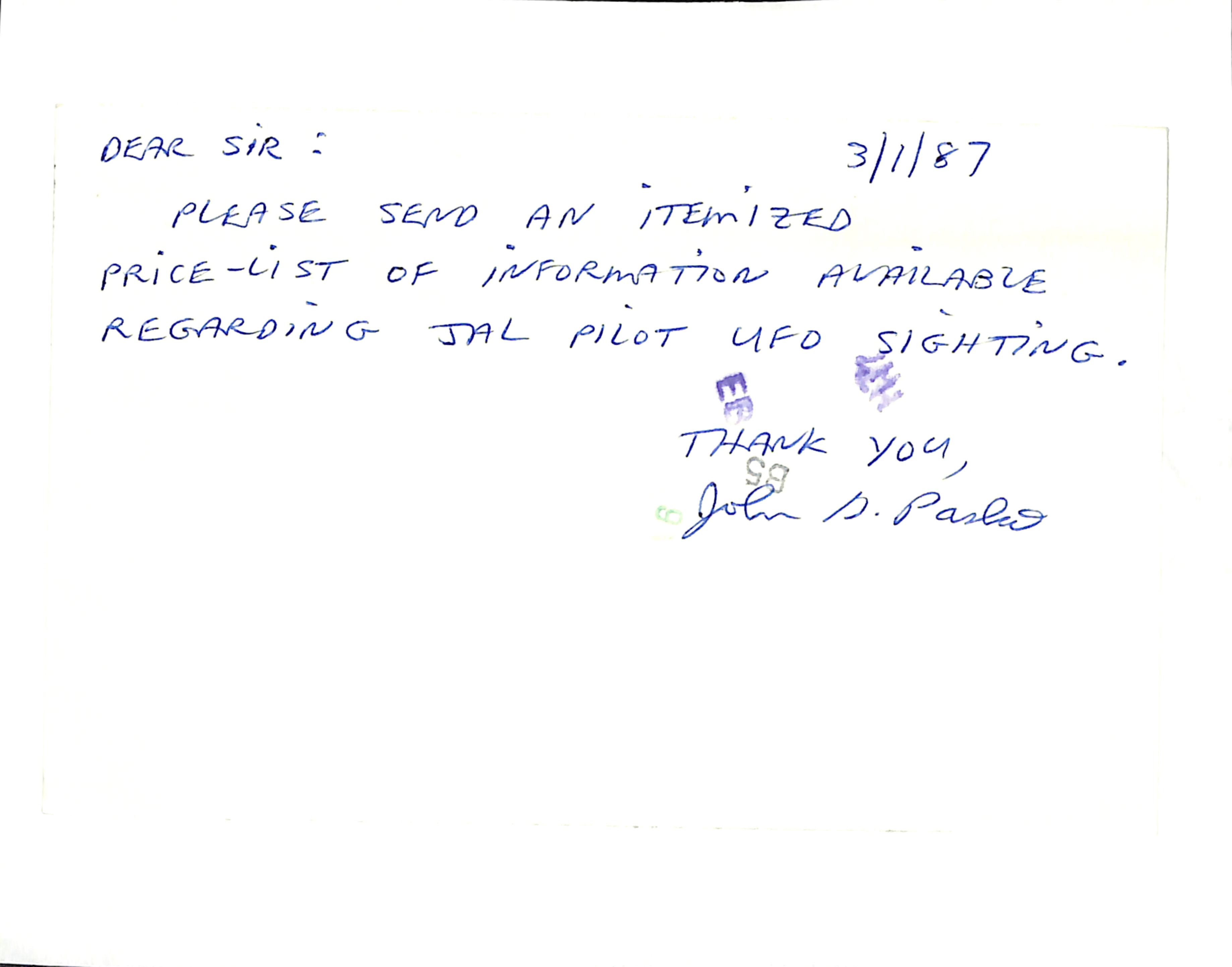 Information Releases Relating to Unidentified Flying Object