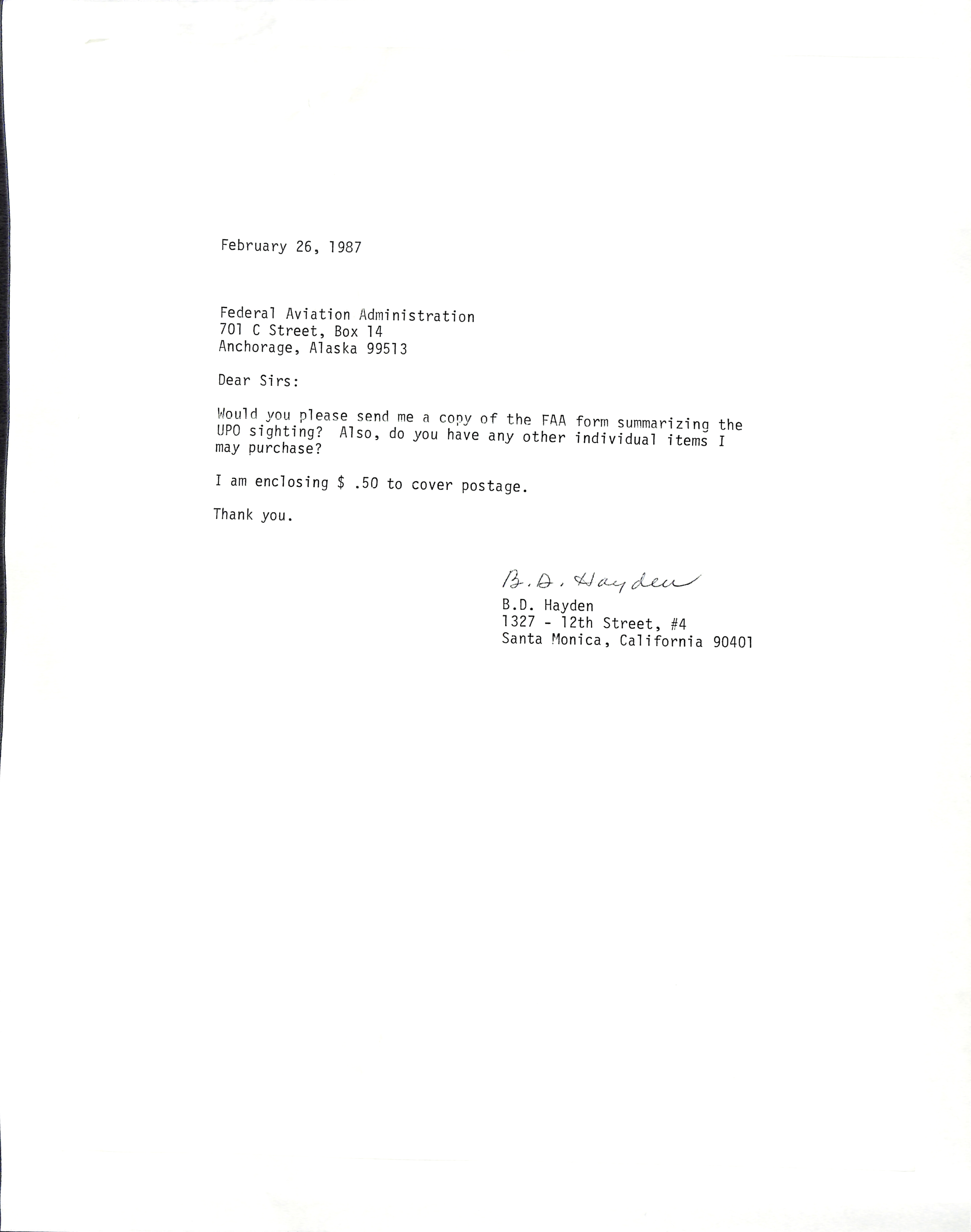 Information Releases Relating to Unidentified Flying Object