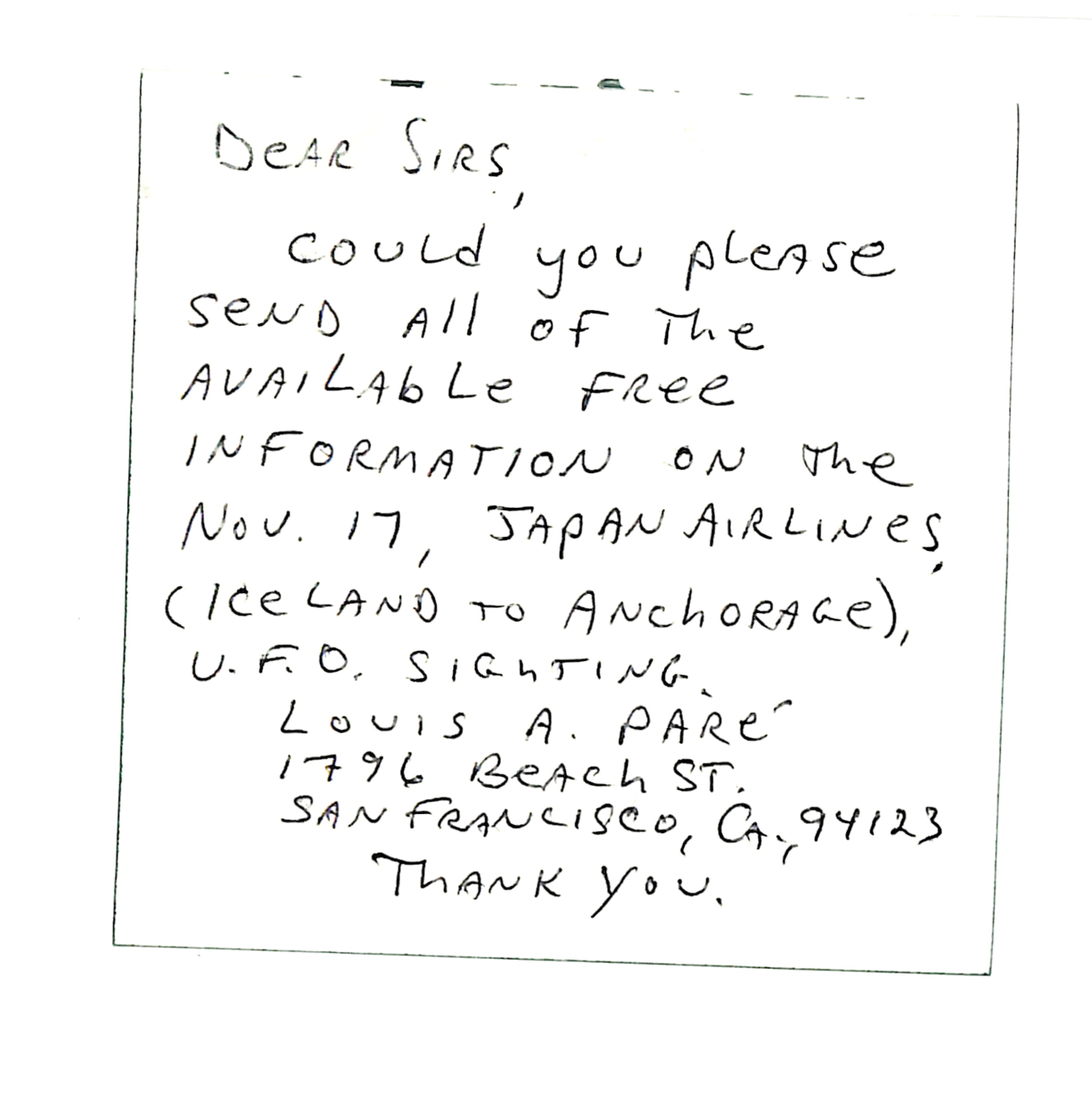 Information Releases Relating to Unidentified Flying Object