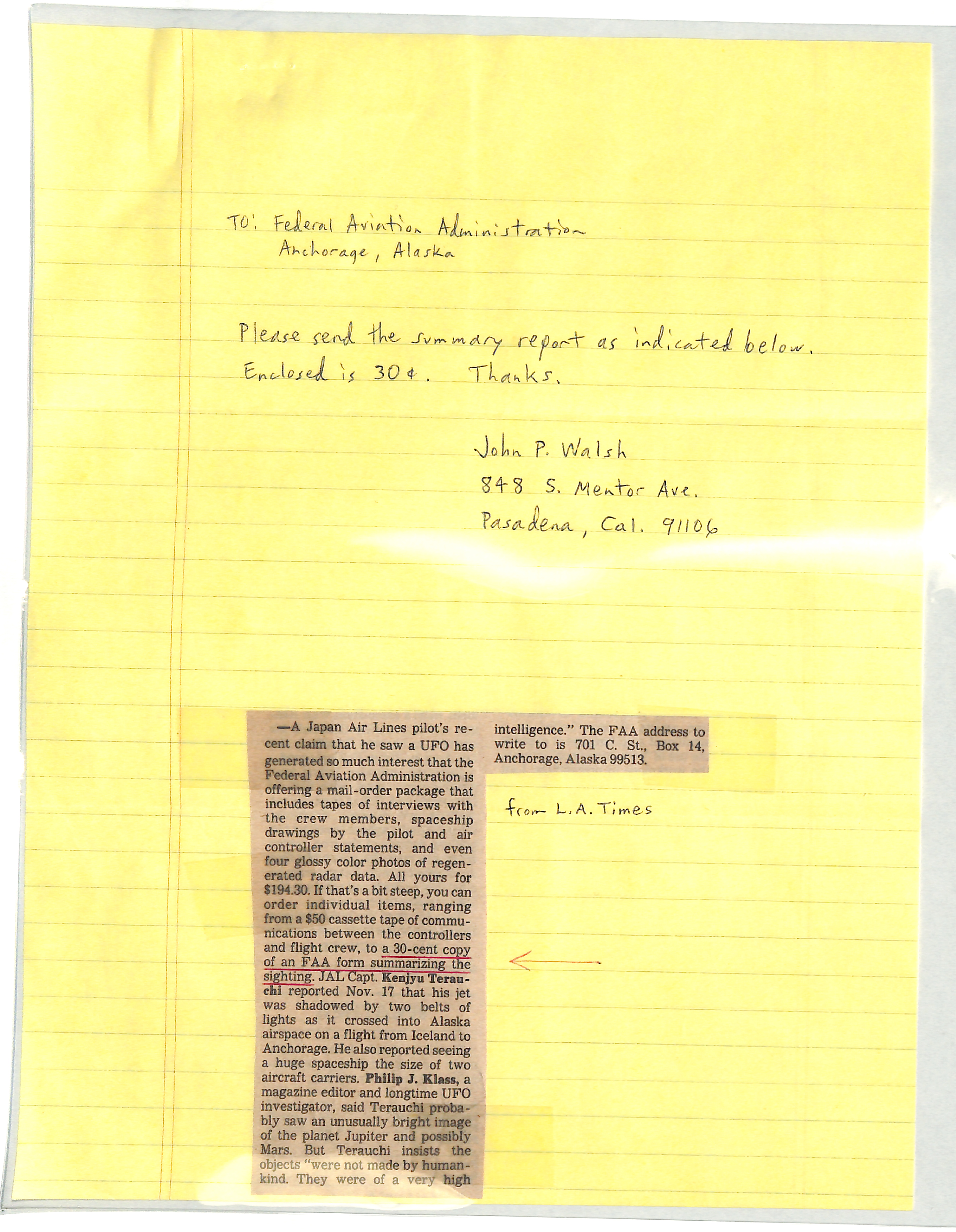 Information Releases Relating to Unidentified Flying Object