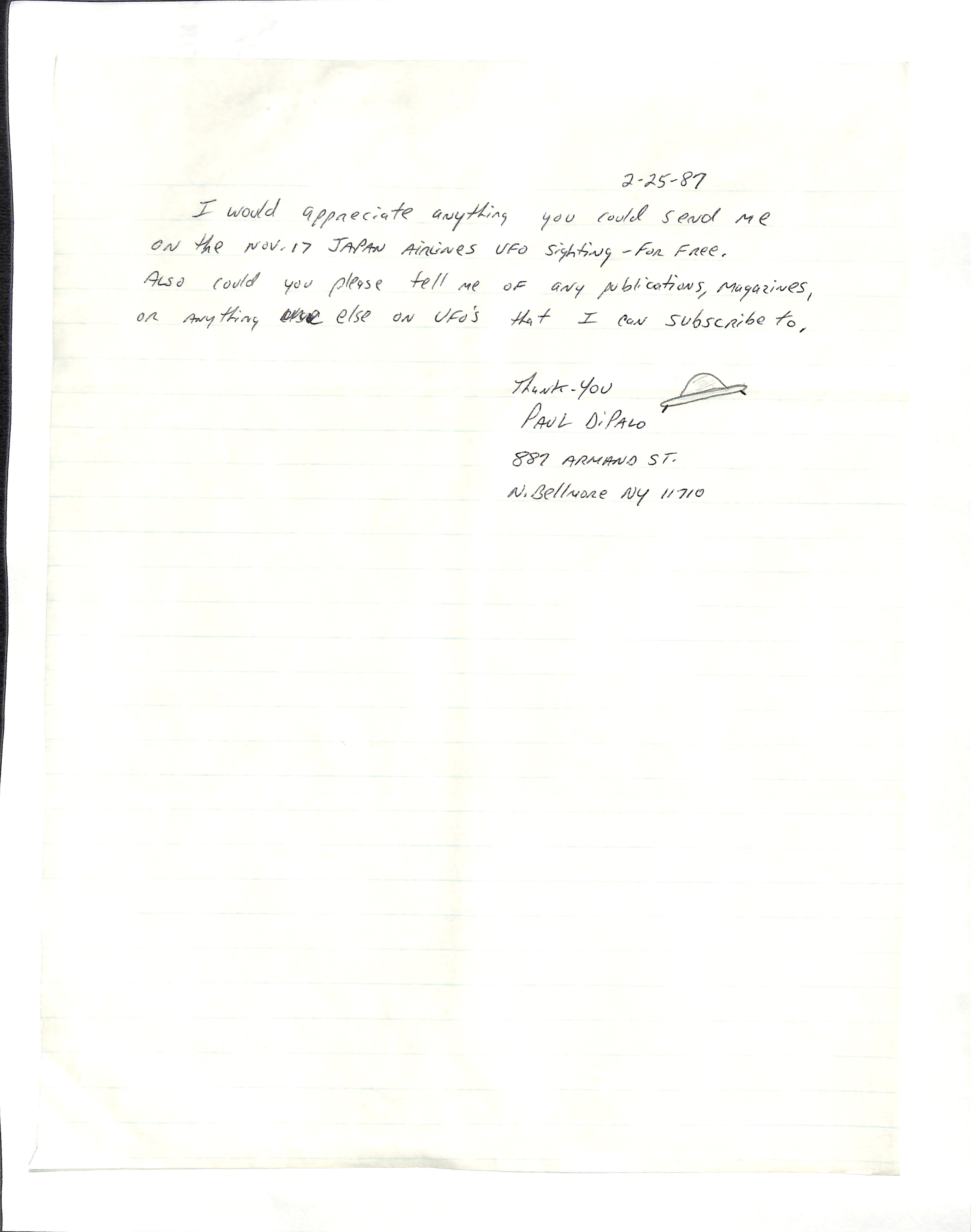 Information Releases Relating to Unidentified Flying Object