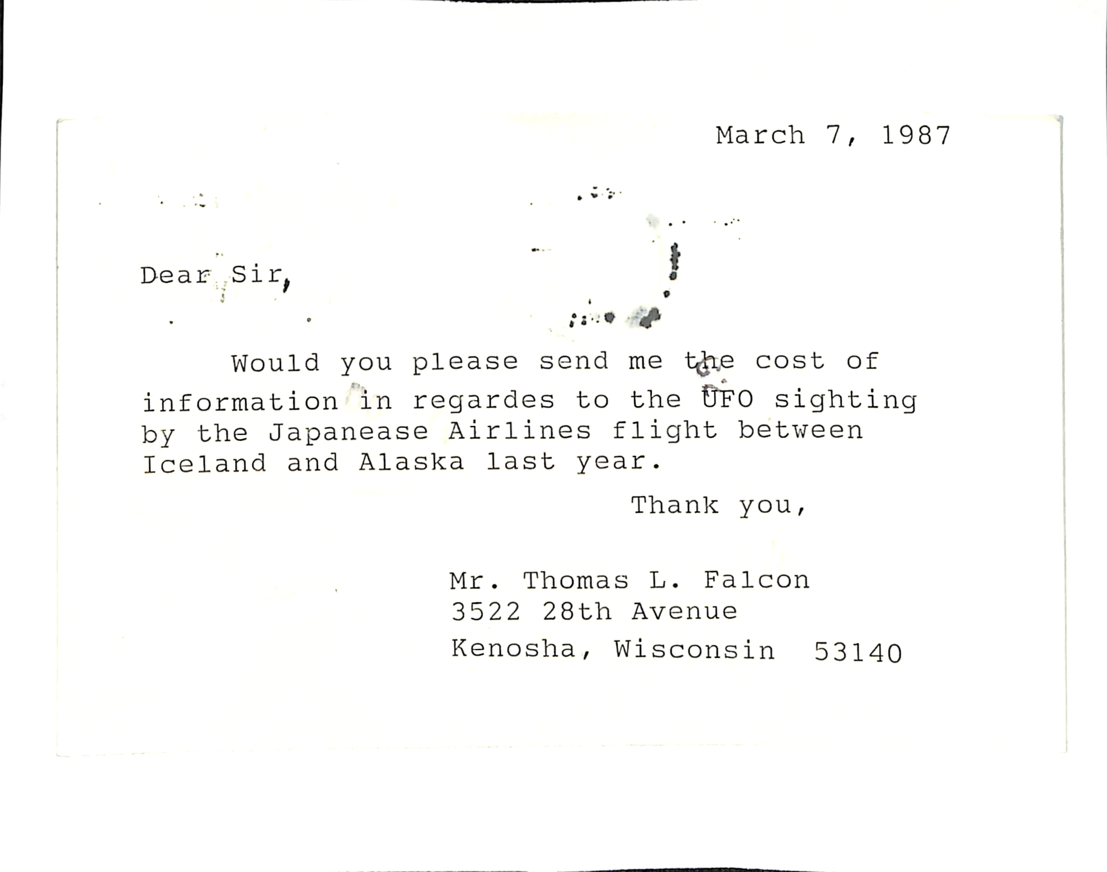 Information Releases Relating to Unidentified Flying Object